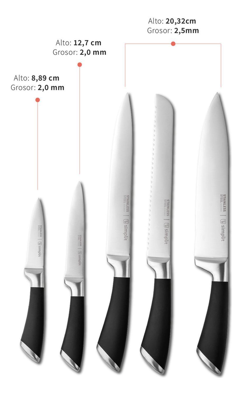 Set Cuchillos Küche 5 pcs Acero Inoxidable + Base Simplit-2