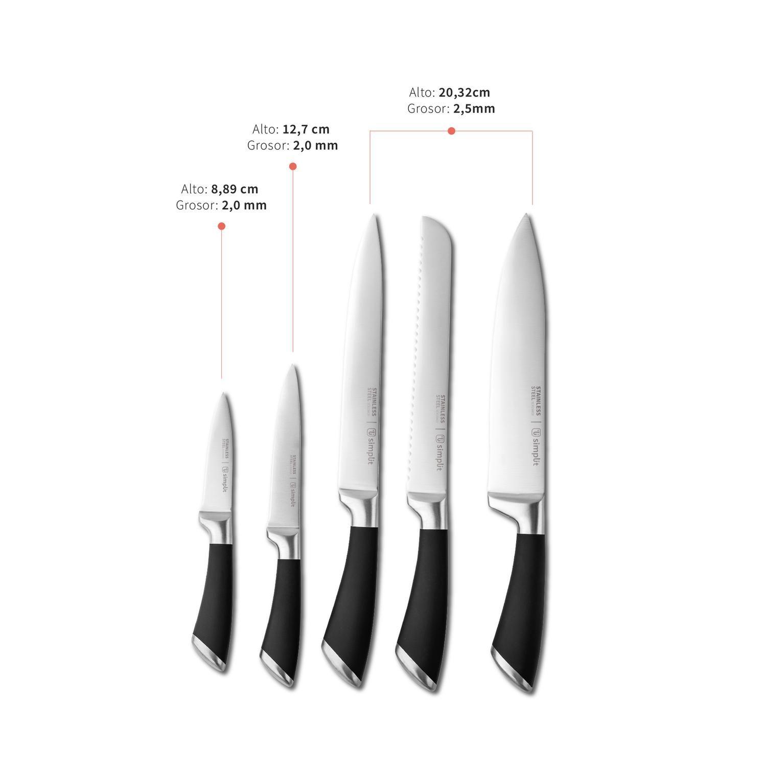 Set Cuchillos Küche 5 pcs Acero Inoxidable + Base Simplit-2