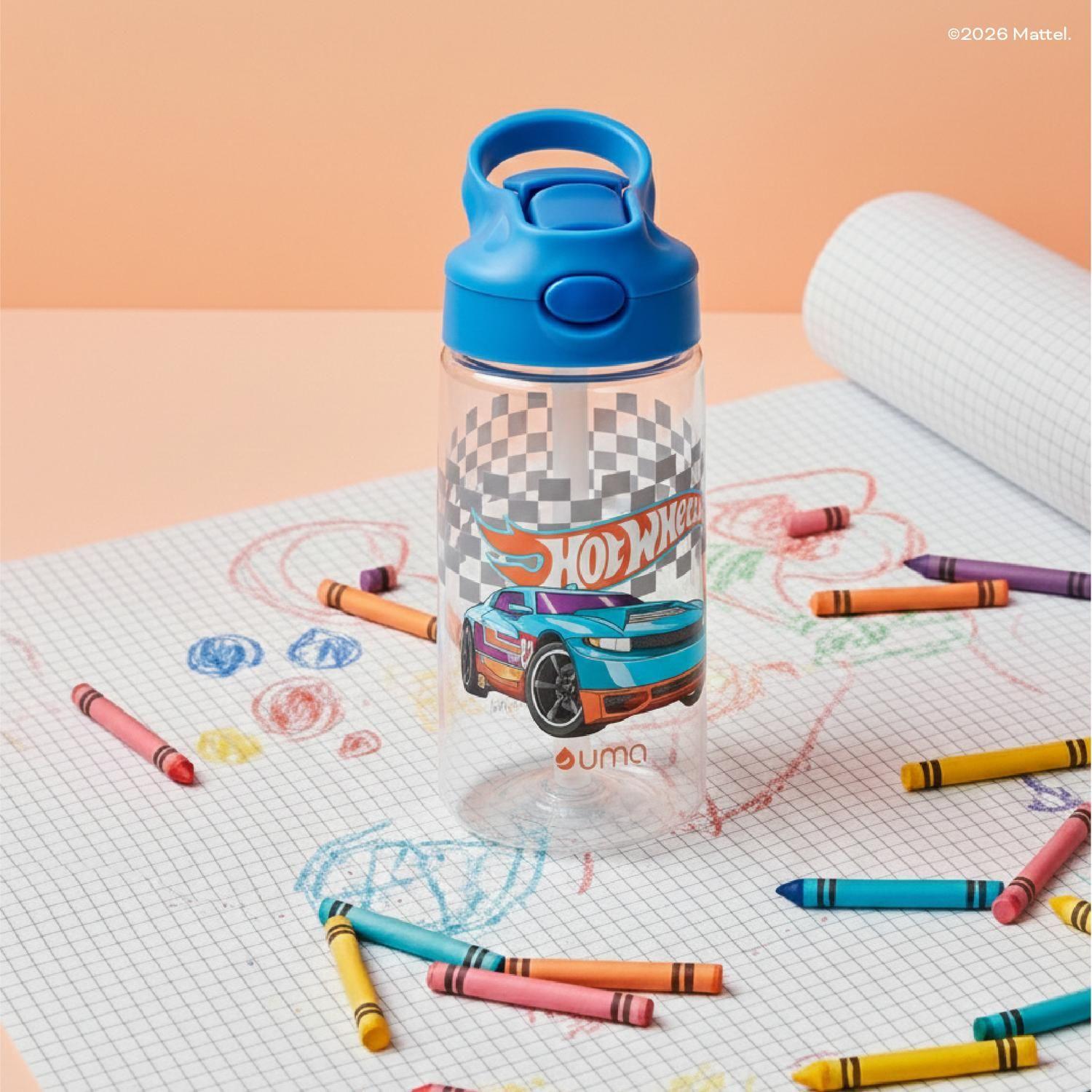 Botella Agua Niños Hot Wheels Race 420ml con Bombilla UMA-1