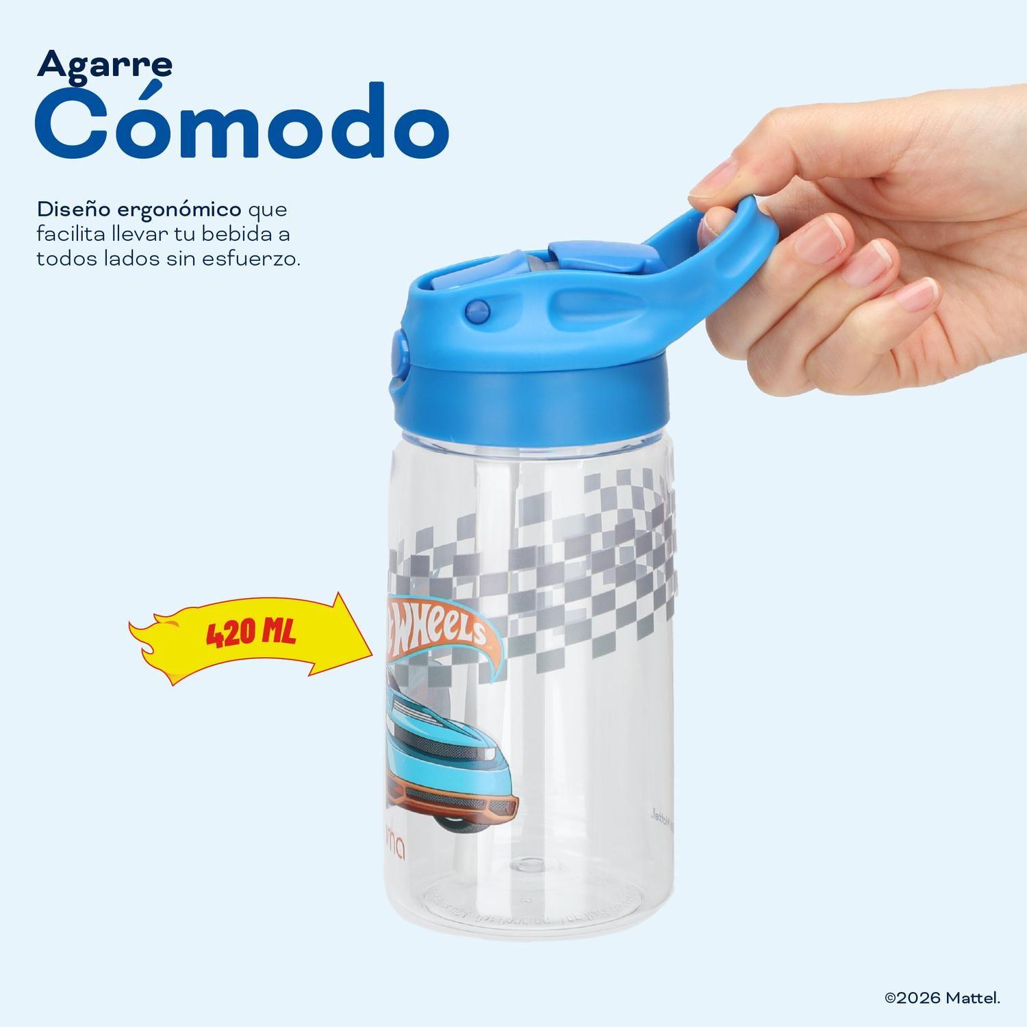 Botella Agua Niños Hot Wheels Race 420ml con Bombilla UMA-4