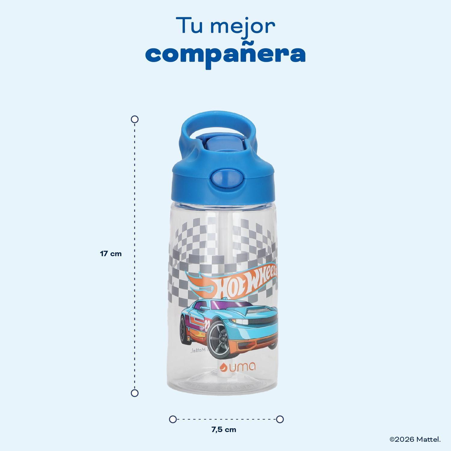 Botella Agua Niños Hot Wheels Race 420ml con Bombilla UMA-5