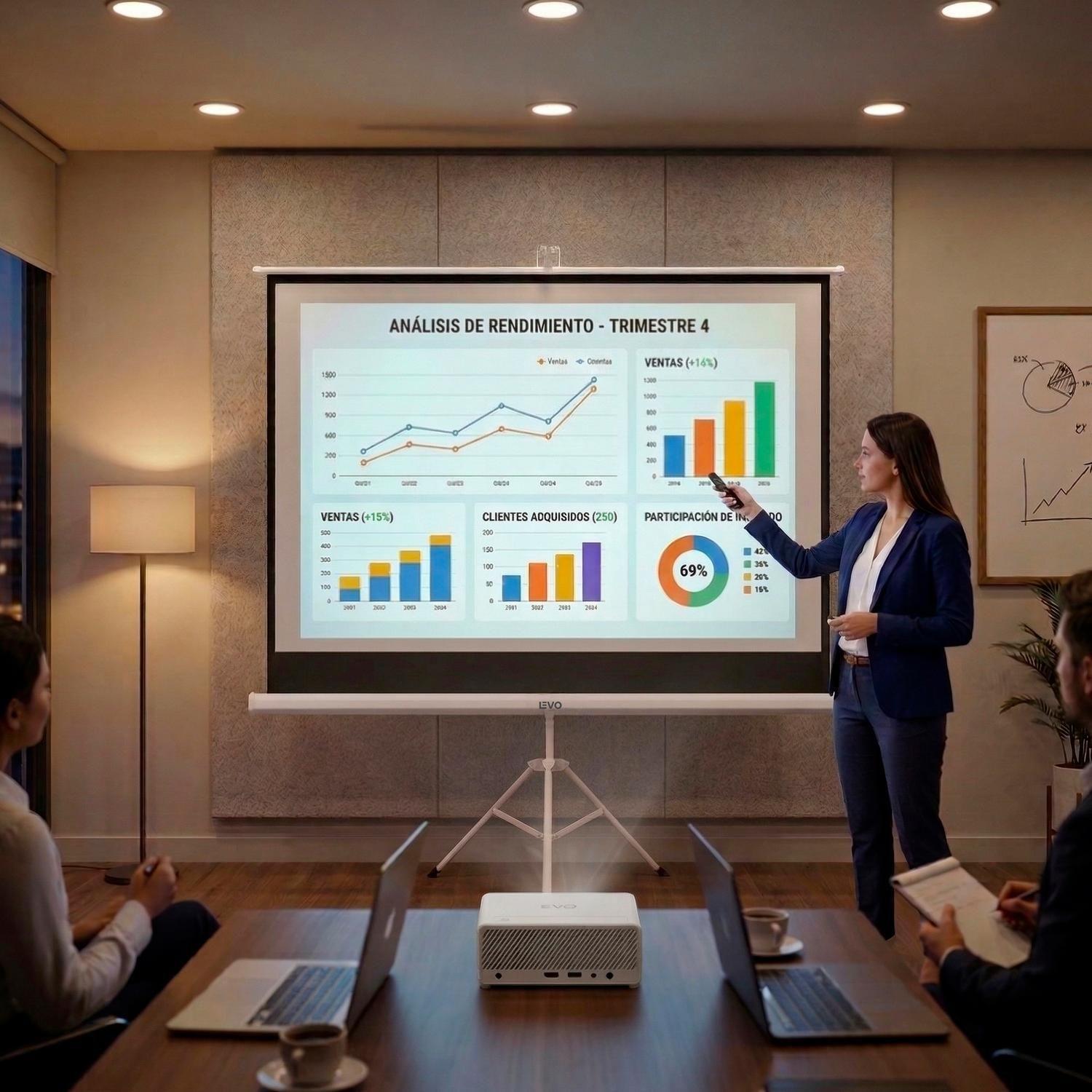 Proyector Portátil Nova 9000lm + Telón 60" LEVO-6