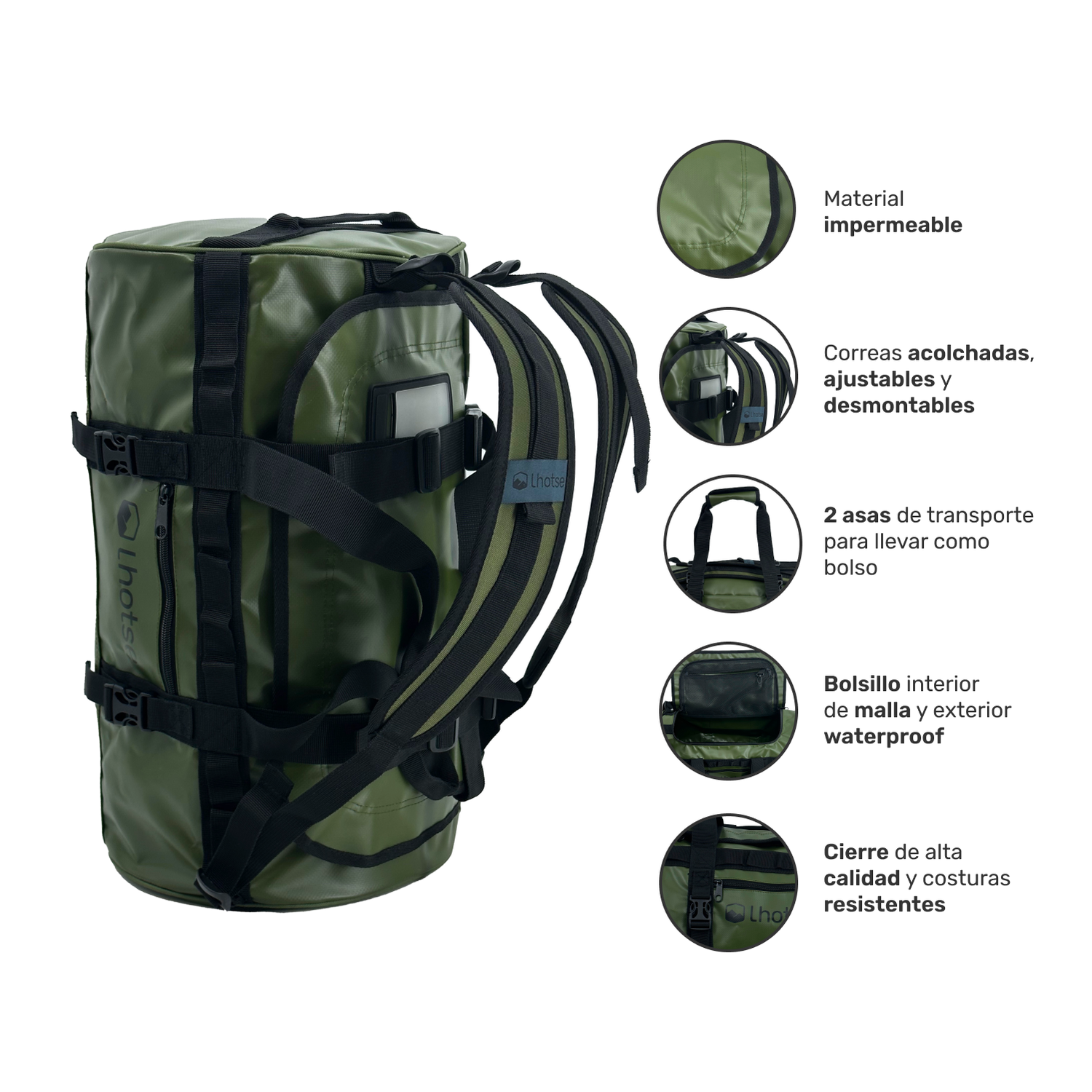 Pack Bolso Duffel 30 lts Green + Banano impermeable Lhotse-3