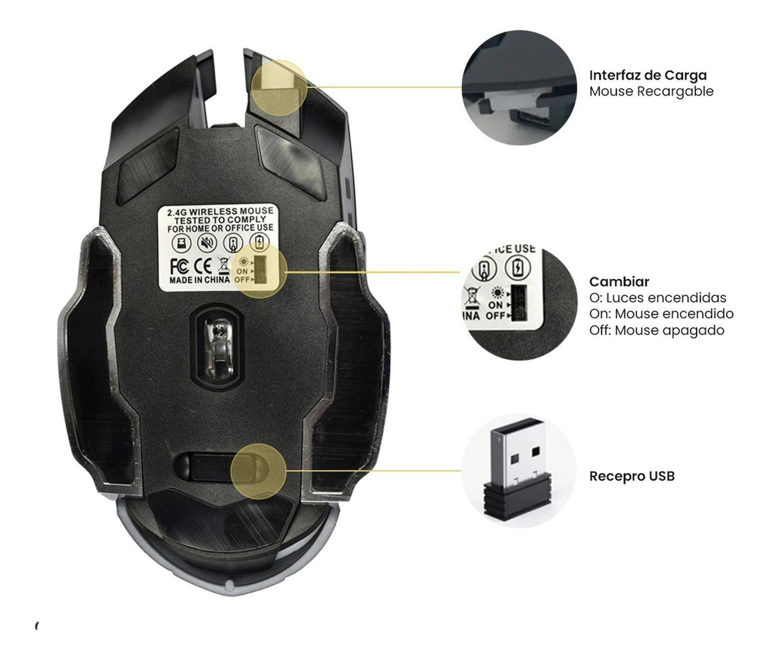 Mouse Gamer Inalámbrico 6 botones Luz Led Levo-2