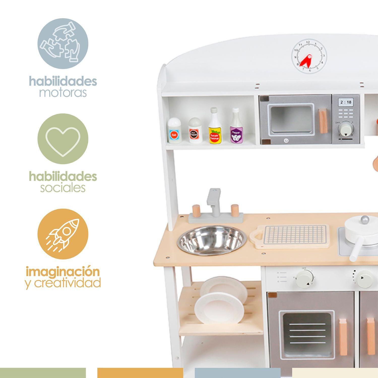 Cocina de Juguete Infantil Niños Madera 11 Accesorios Bandú-2