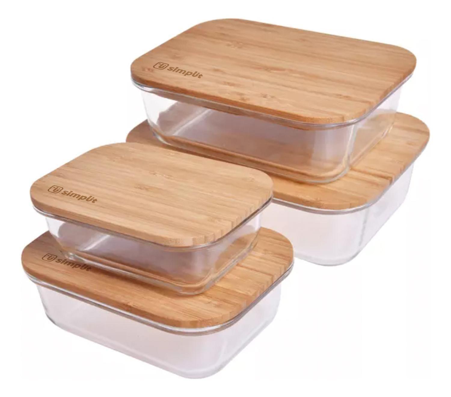 Set 4 Contenedores de Vidrio Herméticos Tapa Bamboo Simplit-3