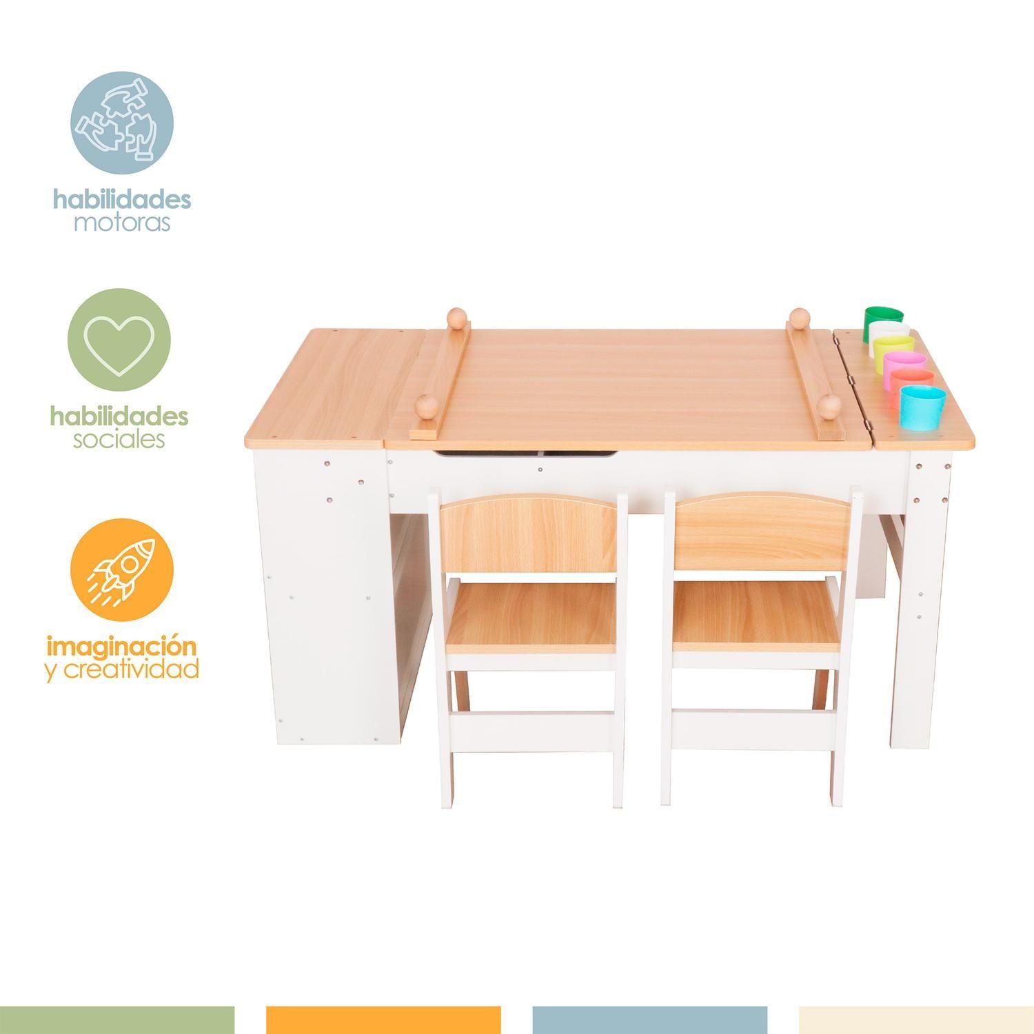 Set Mesa y 2 Sillas Infantil Madera con Cajones Bandú-2