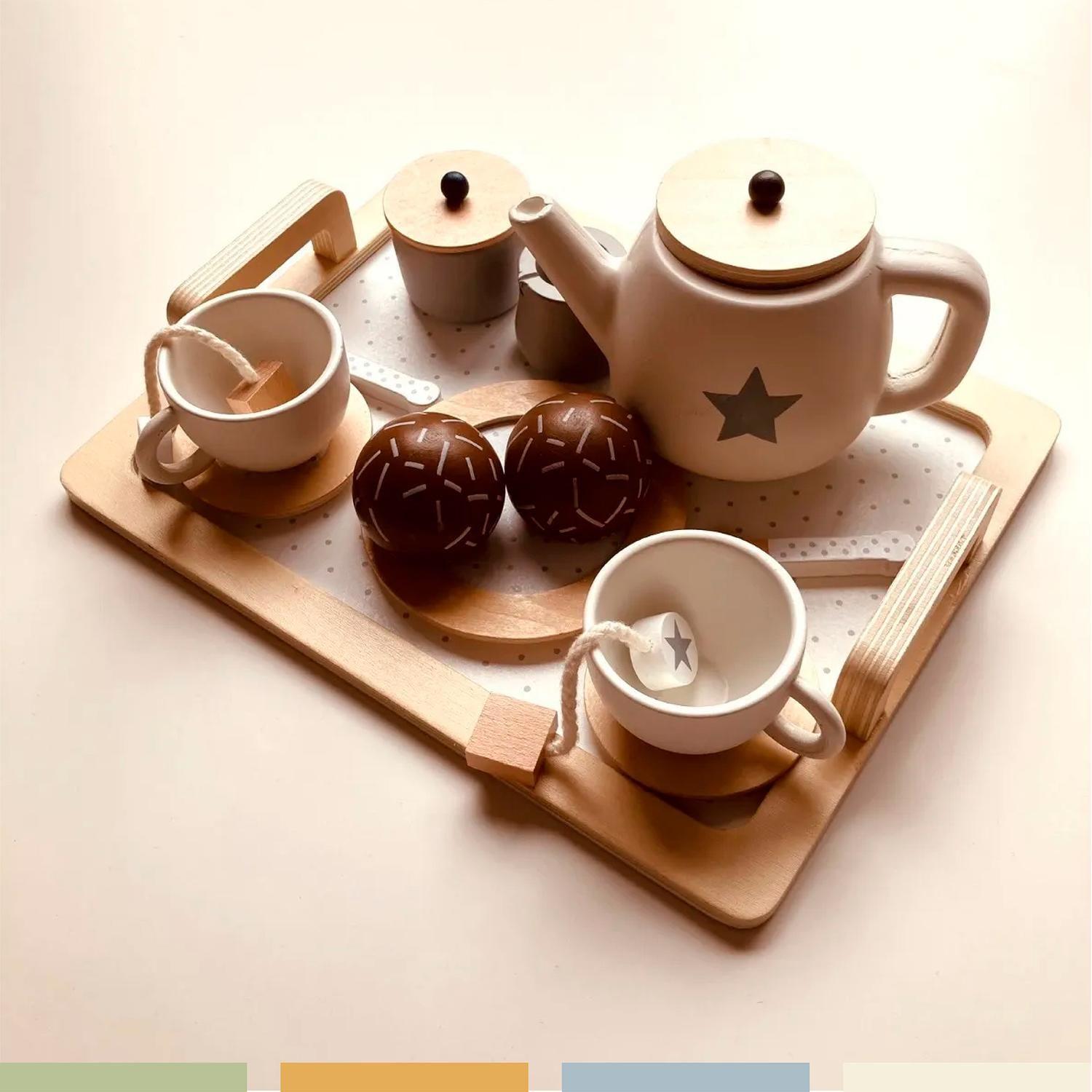 Set Juego Tazas De Té Juguete Didáctico 16pcs Madera Bandú-2