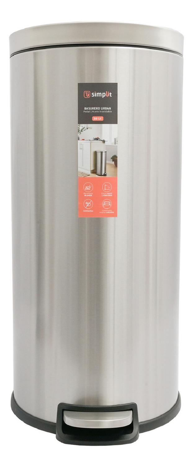 Basurero Cocina Urban 30lts Pedal Acero Inox Simplit-0
