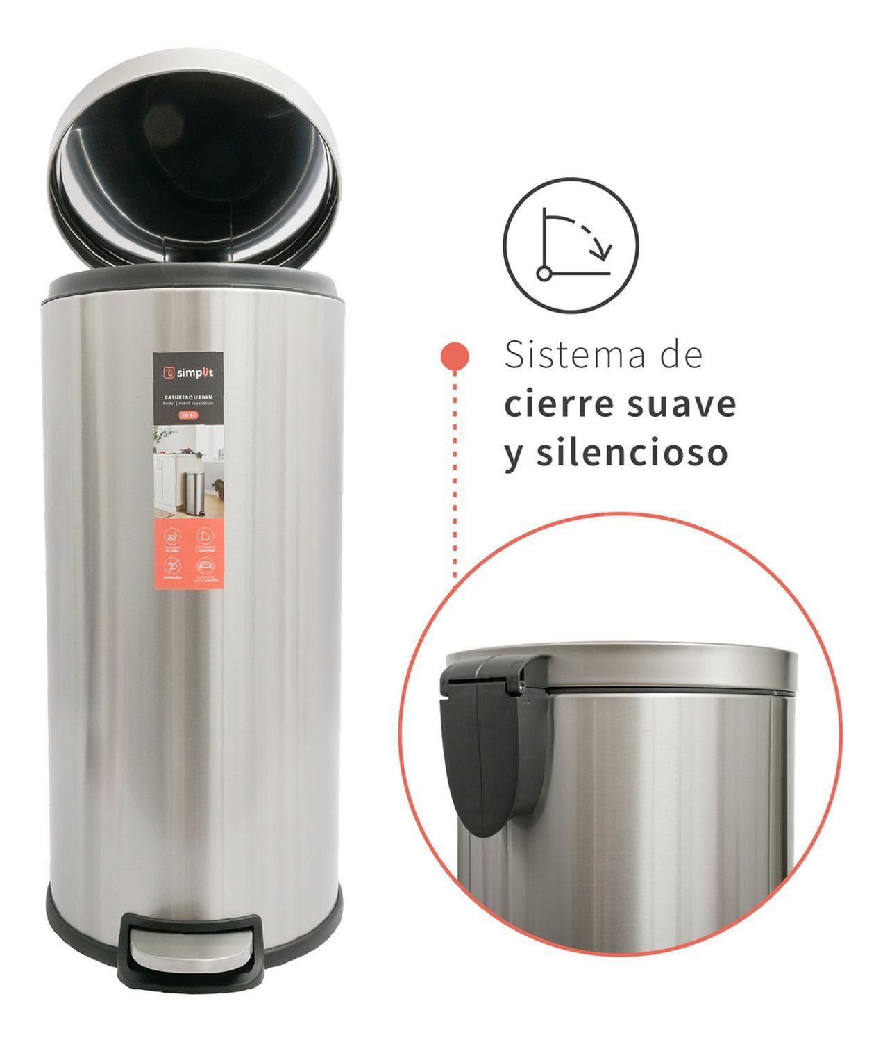 Basurero Cocina Urban 30lts Pedal Acero Inox Simplit-2