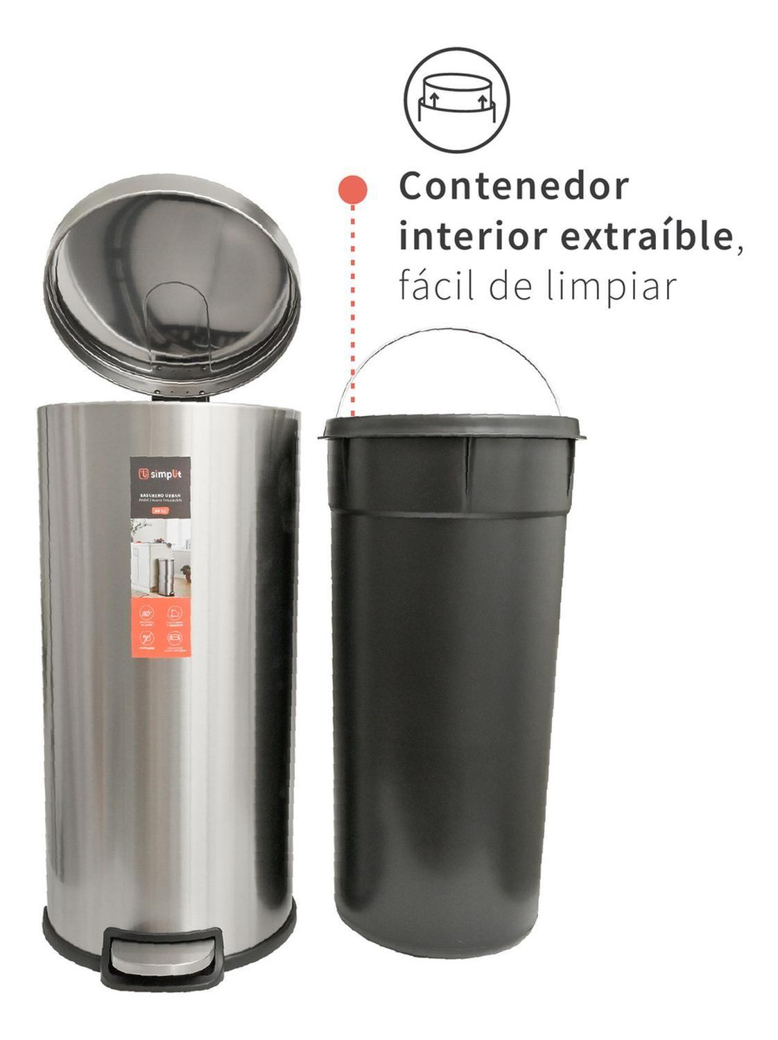 Basurero Cocina Urban 30lts Pedal Acero Inox Simplit-6