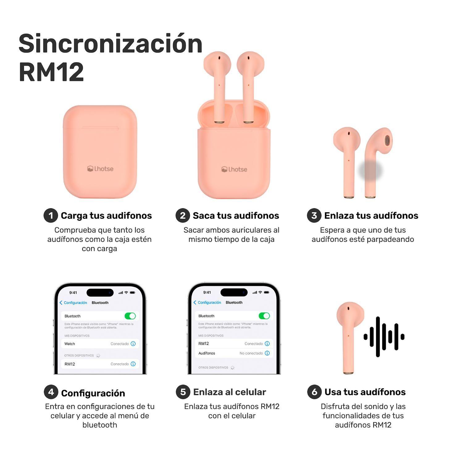 Audífonos Lhotse Bluetooth Inalámbrico Rm12 Rosado-7