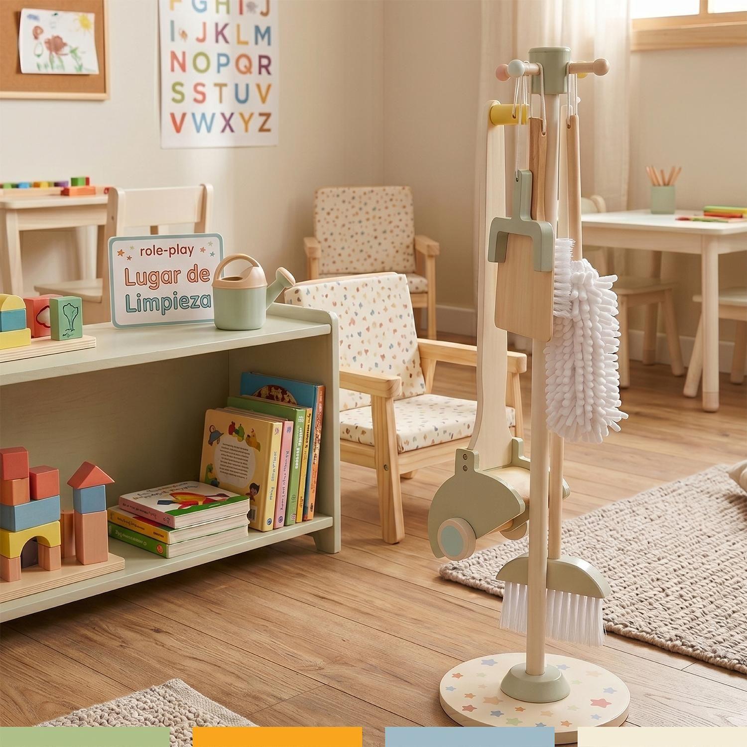 Juguete Set de Aseo y Limpieza Madera Niños Soporte Bandú-6