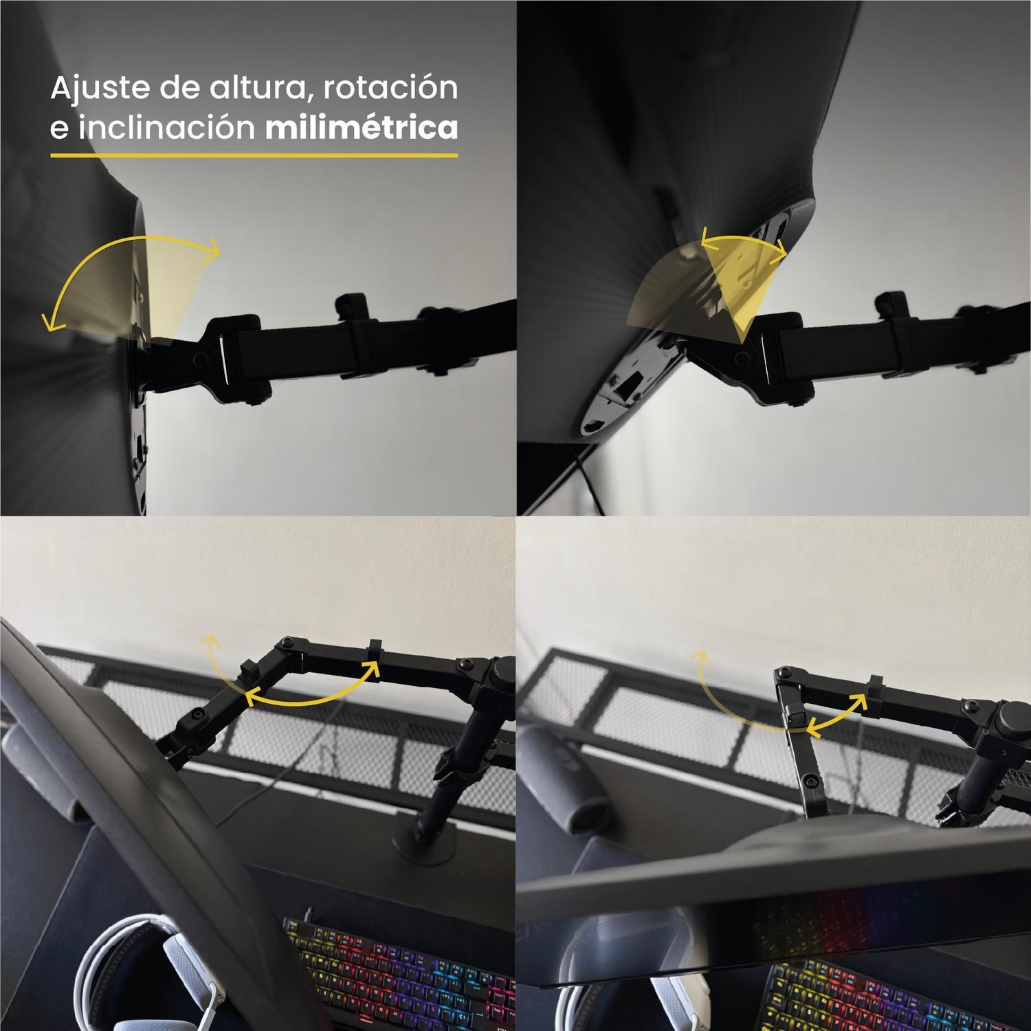 Soporte Brazo Doble Monitor Notebook Escritorio Negro LEVO-3