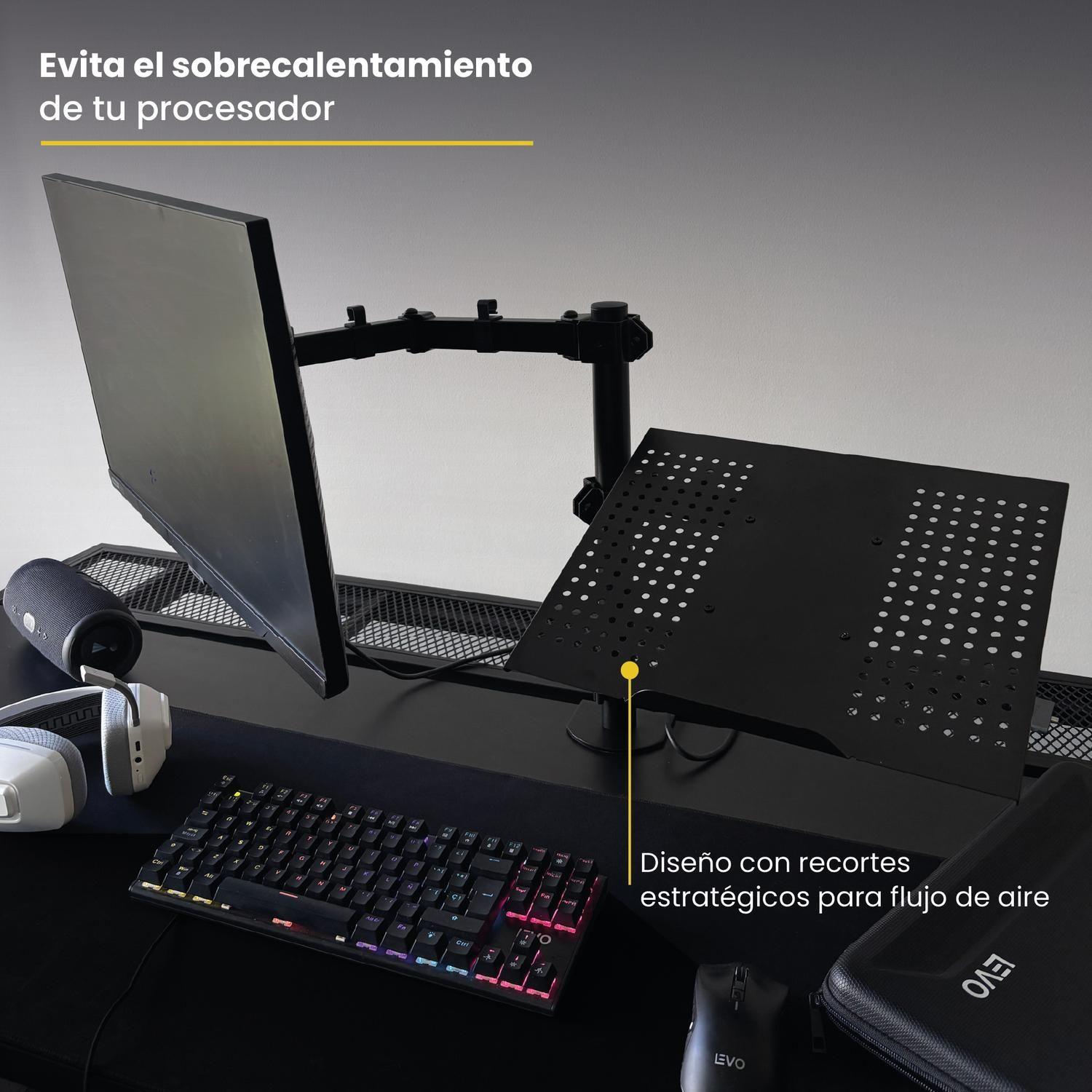 Soporte Brazo Doble Monitor Notebook Escritorio Negro LEVO-5