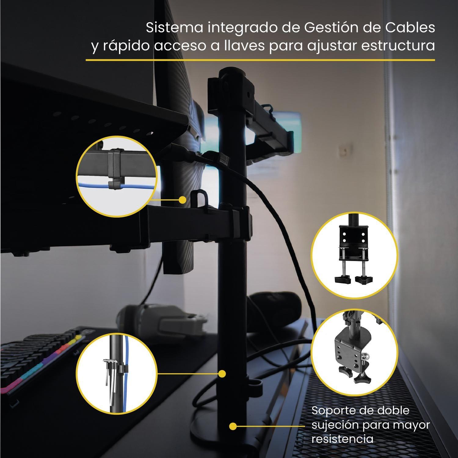 Soporte Brazo Doble Monitor Notebook Escritorio Negro LEVO-6