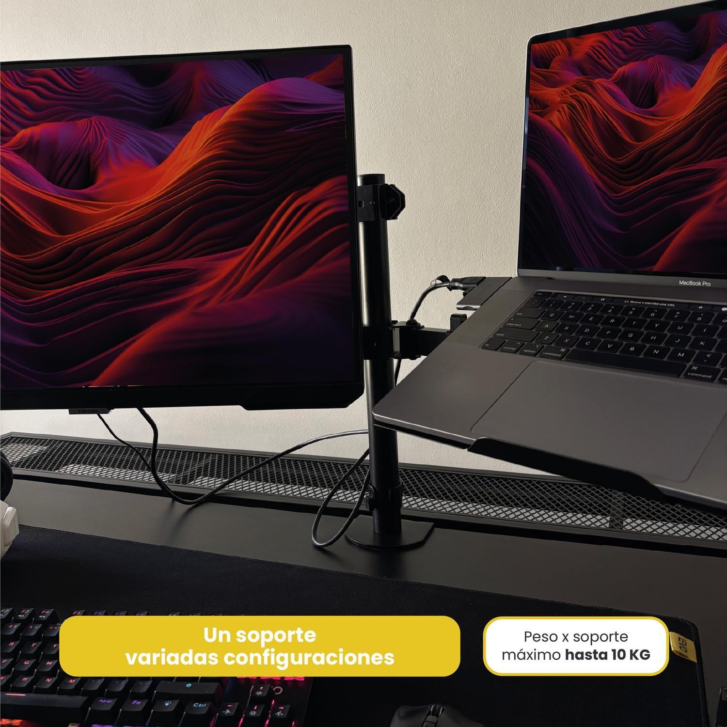 Soporte Brazo Doble Monitor Notebook Escritorio Negro LEVO-7