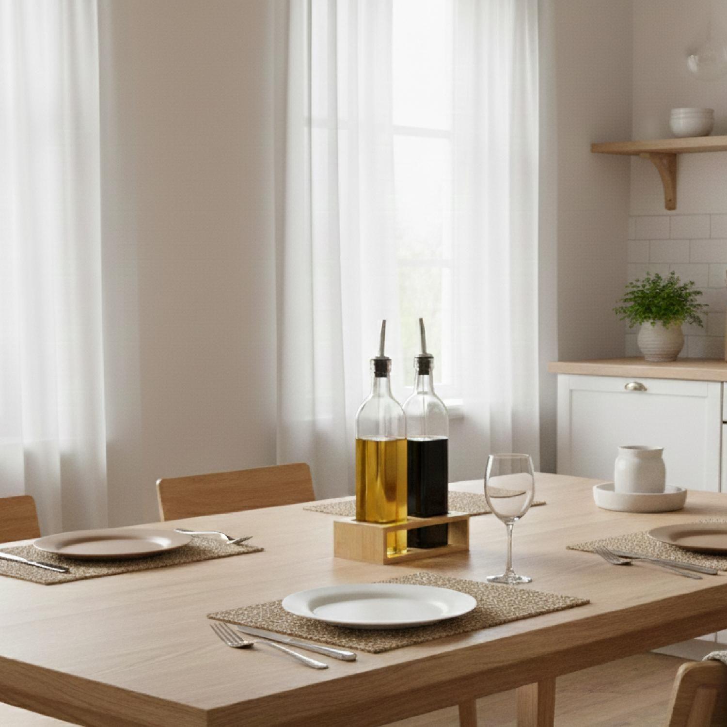 Set Alcuza 3psc Aceite Vinagre 500cc con Soporte Bambú-5