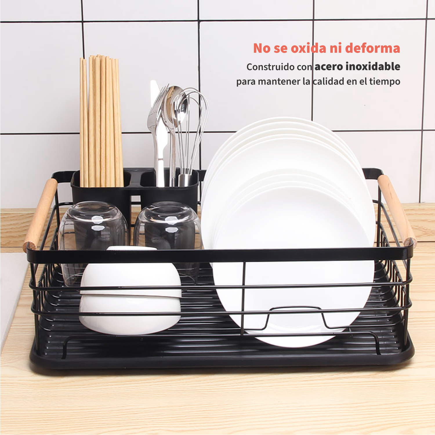 Secaplatos Escurridor 1 Nivel Acero Inox Negro Simplit-2