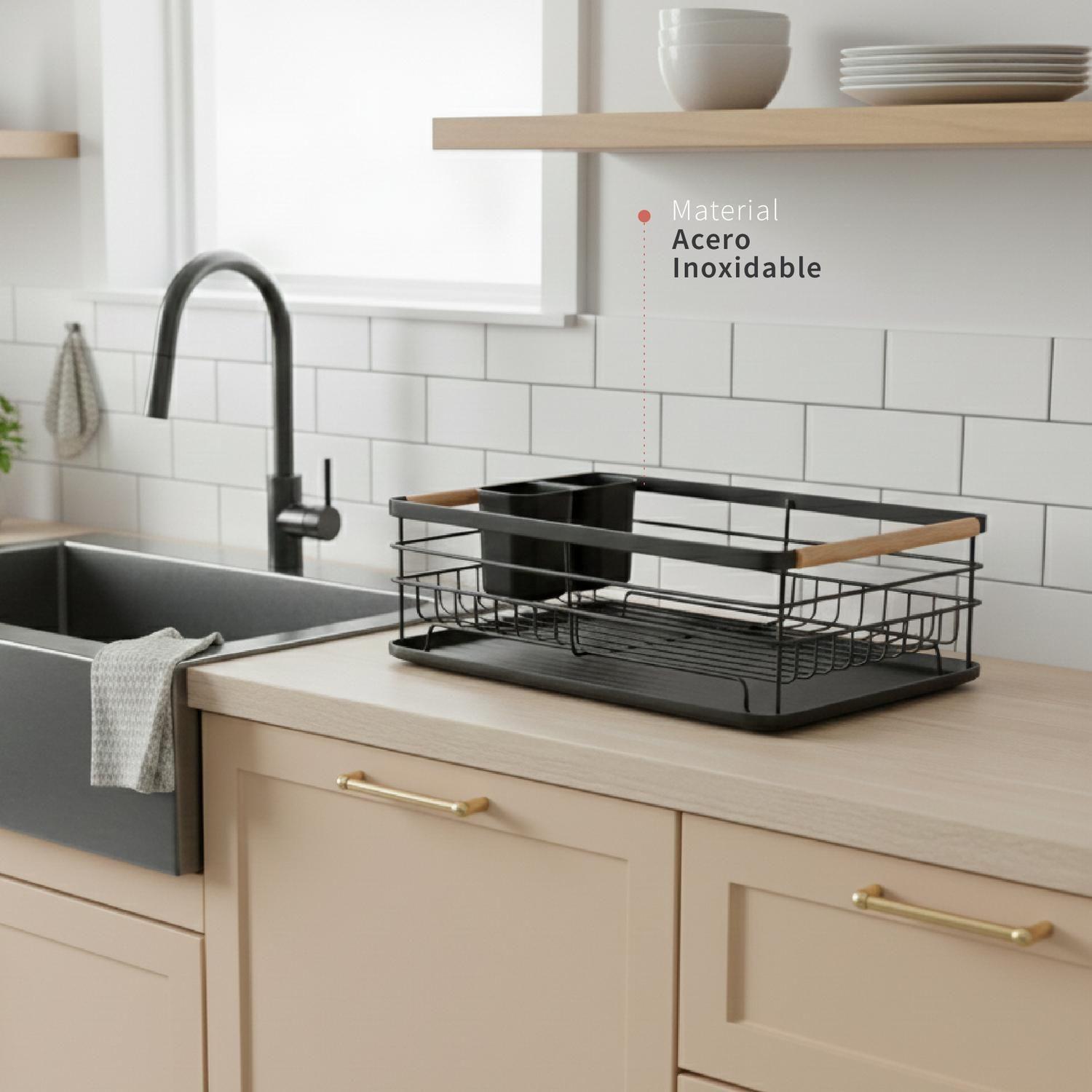 Secaplatos Escurridor 1 Nivel Acero Inox Negro Simplit-2