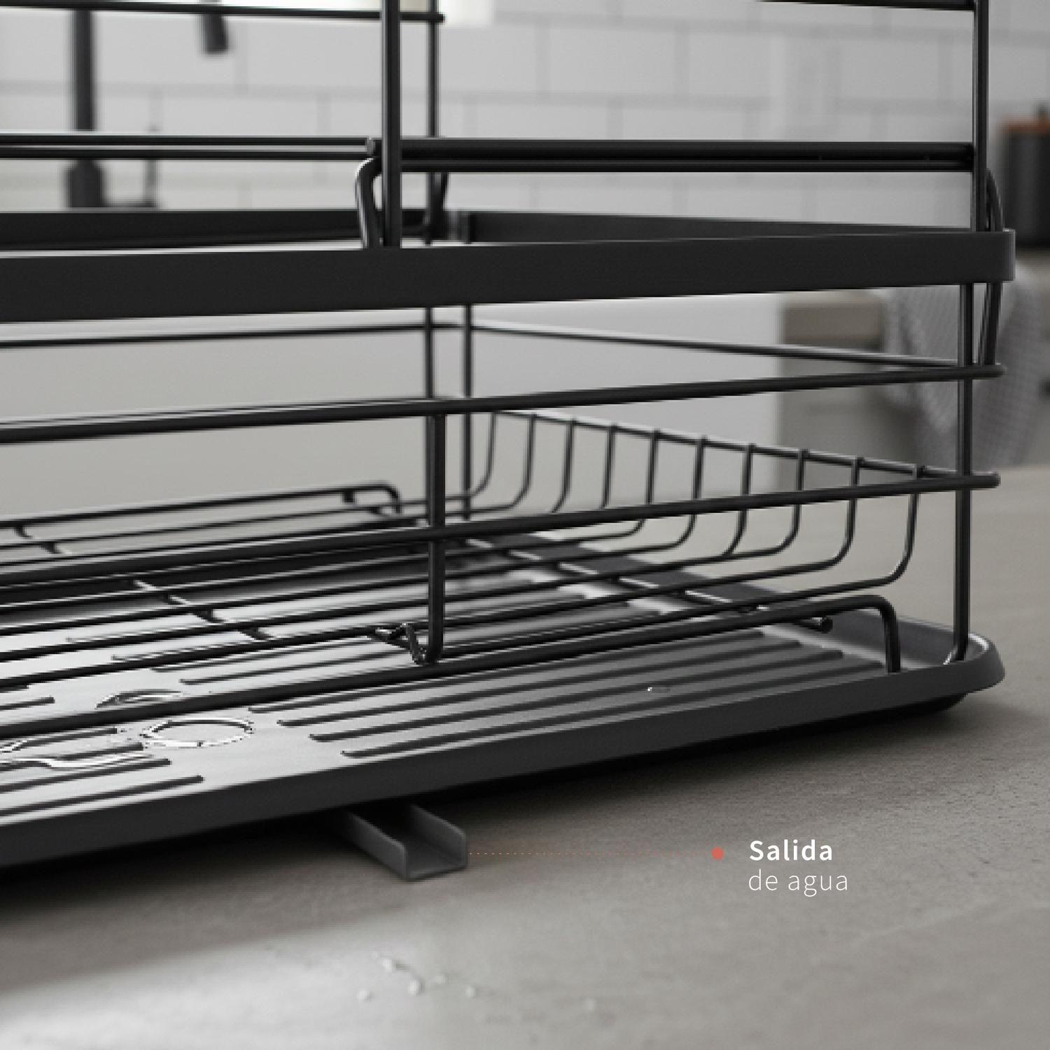 Secaplatos Escurridor 1 Nivel Acero Inox Negro Simplit-4