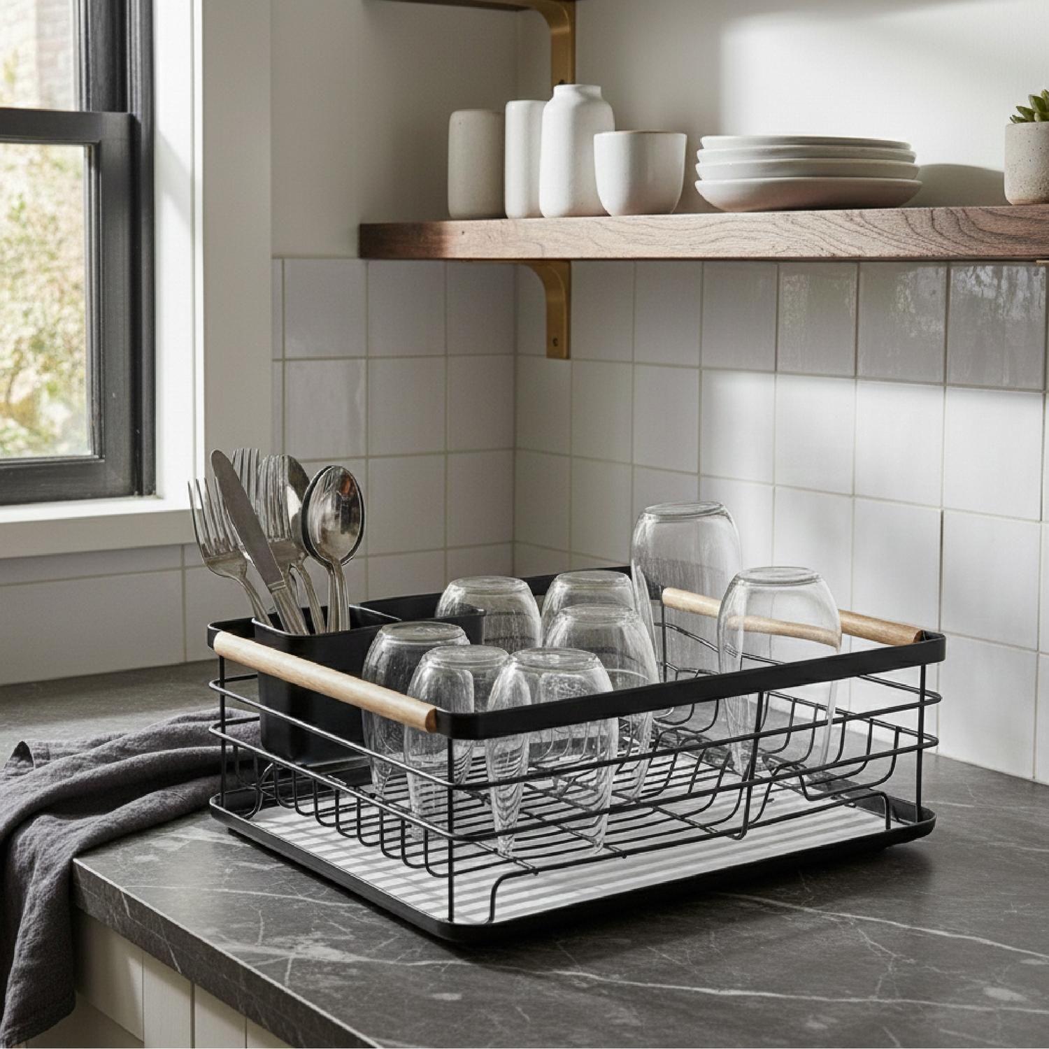 Secaplatos Escurridor 1 Nivel Acero Inox Negro Simplit-7