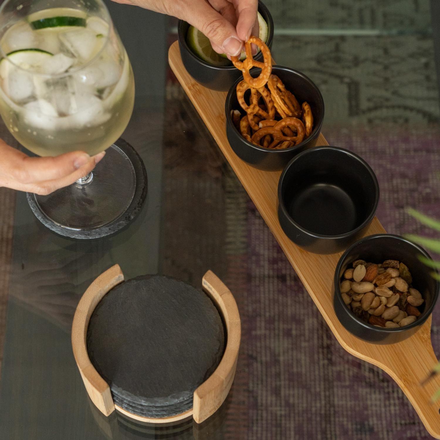 Set de 6 Posavasos de Piedra Soporte de Bambú 10 cm Secret De Gourmet-3