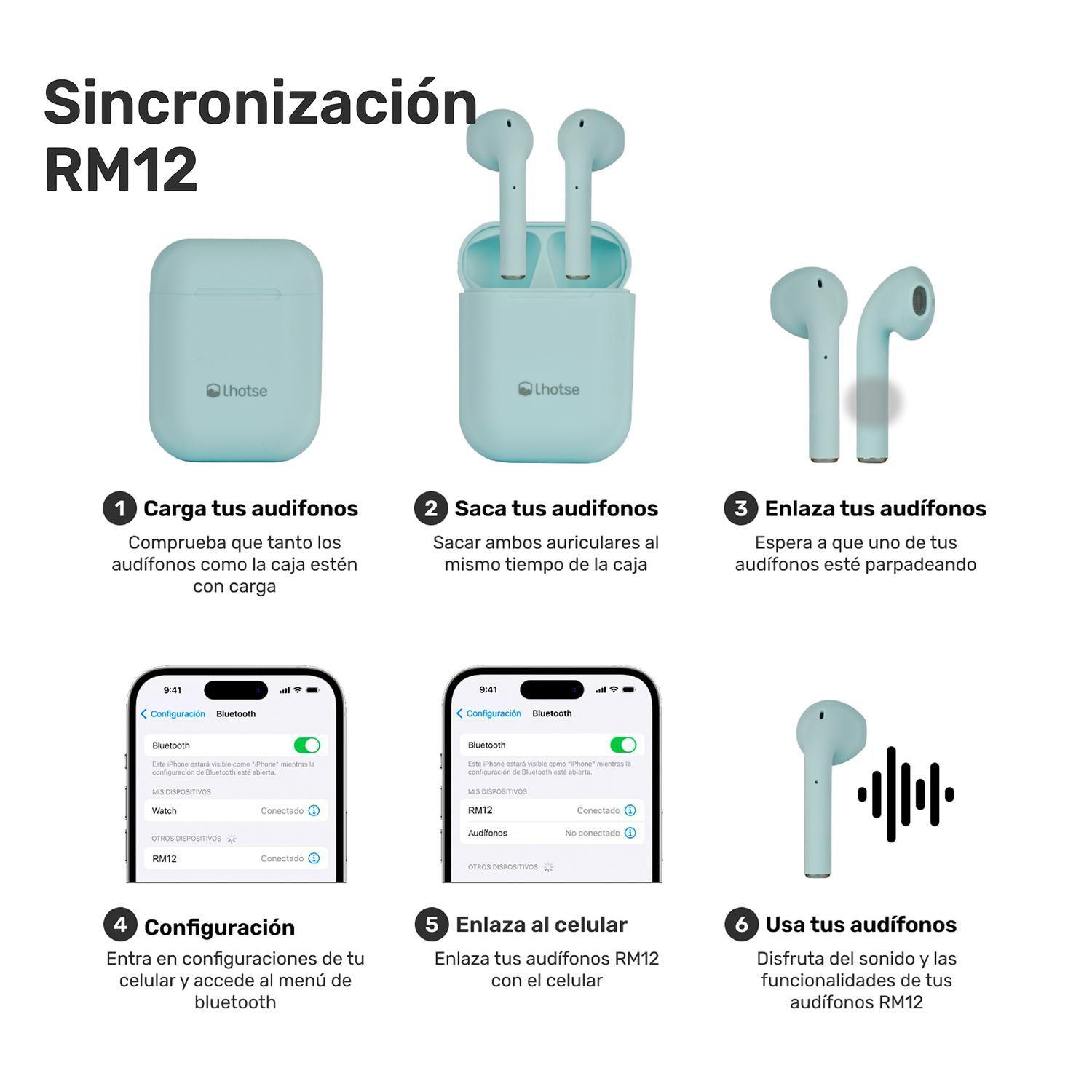 Audífonos Lhotse Bluetooth Inalámbrico Rm12 Celeste-7