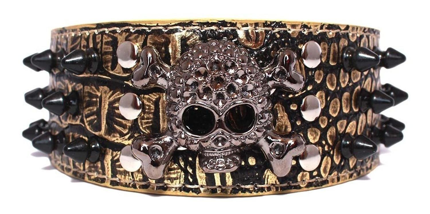 Collar Perro Calavera Puntas Redondas 3Xl Dorado Mascan-0