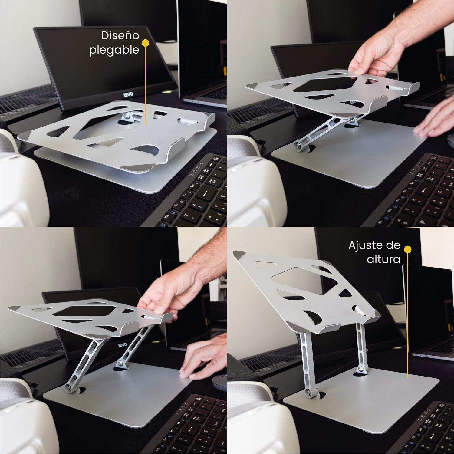 Soporte Base Alzador Notebook Plegable Ajustable Gris LEVO-3