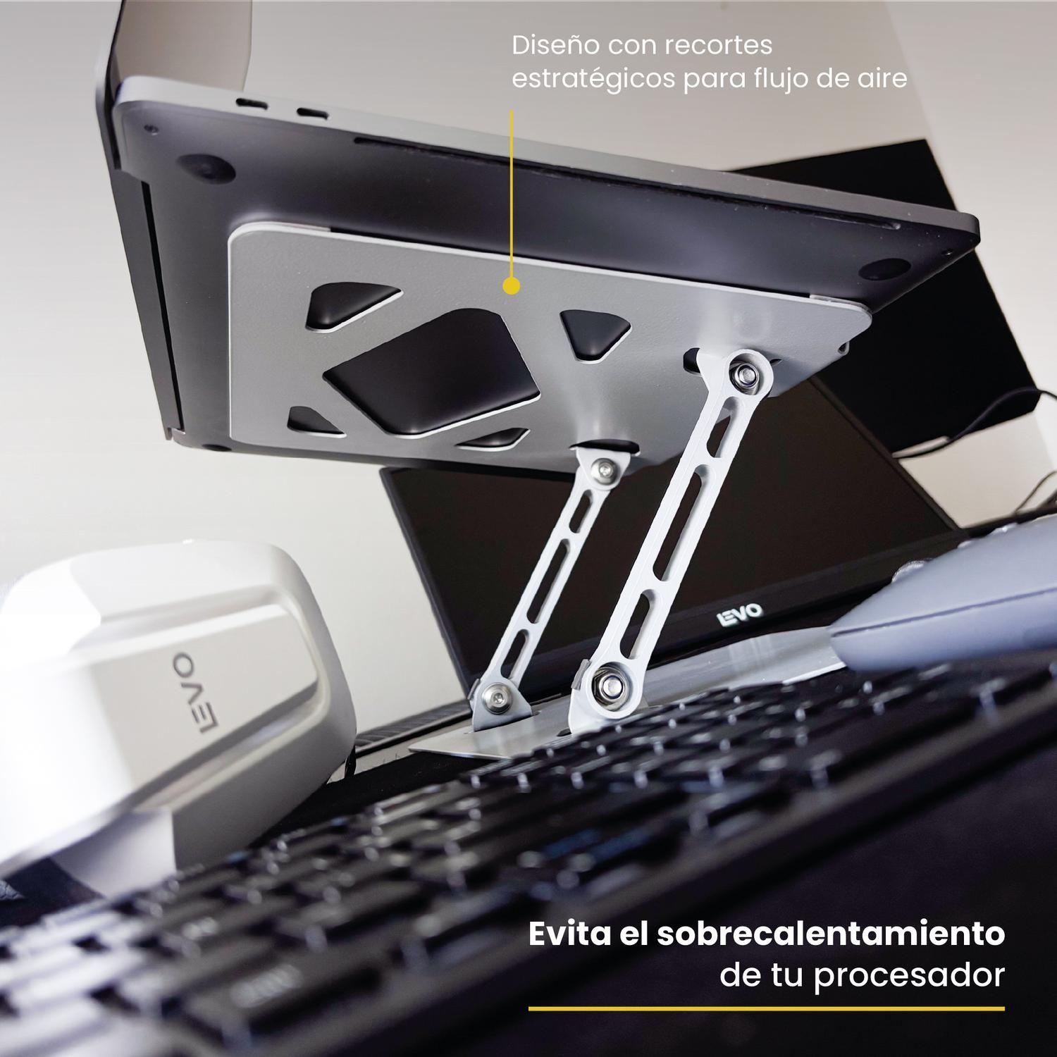Soporte Base Alzador Notebook Plegable Ajustable Gris LEVO-6