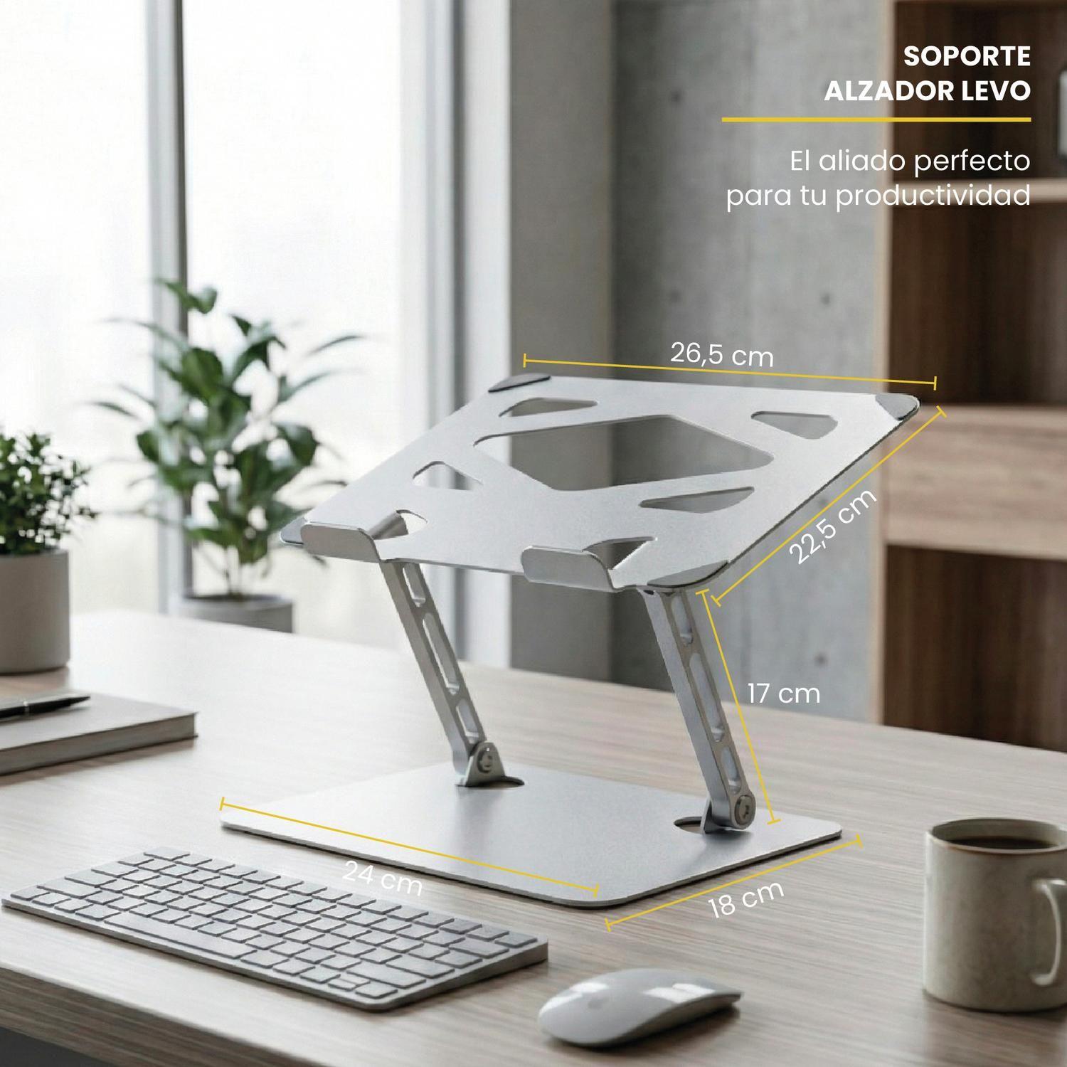 Soporte Base Alzador Notebook Plegable Ajustable Gris LEVO-7