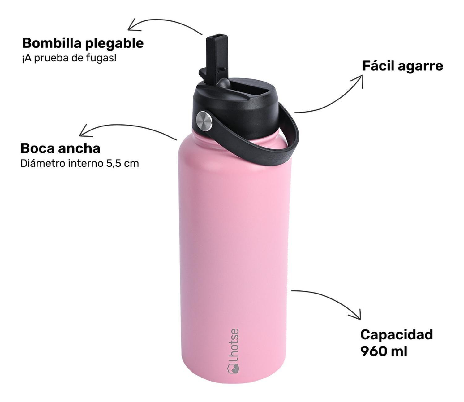 Botella Térmica Hydro Rosado 960ml + 2 Tapas Lhotse-3