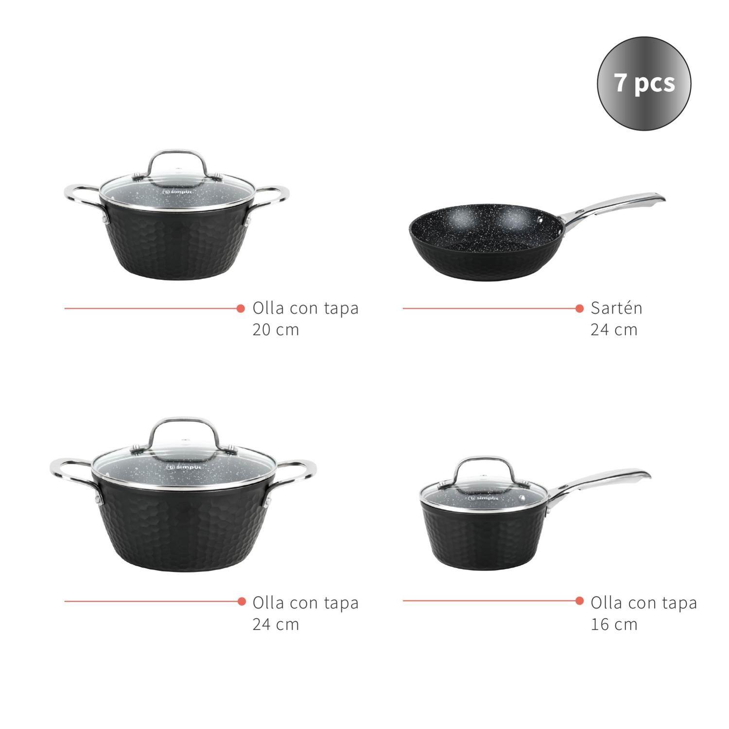 Batería Cocina Black Copper 7pzs + Set 12 Utensilios Calipso-2