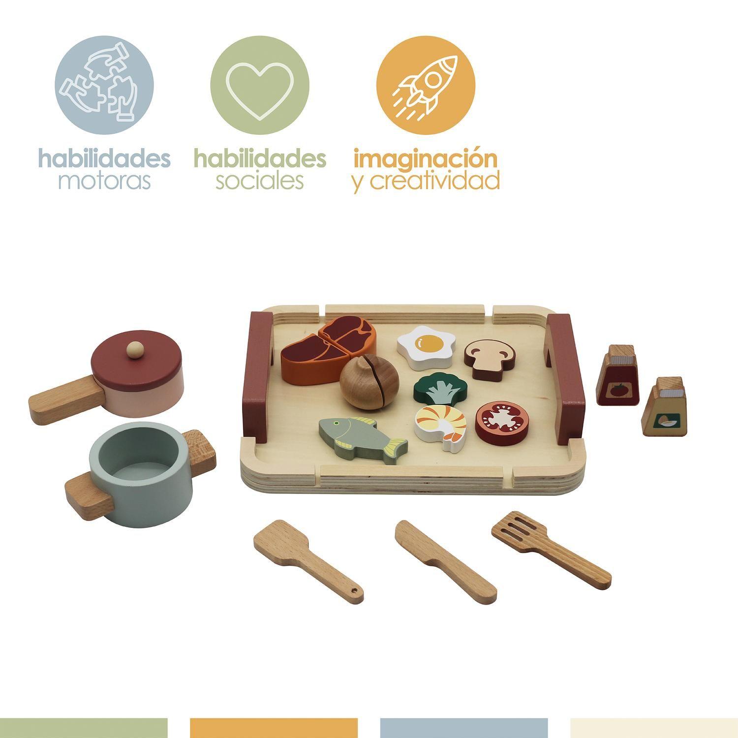 Set Juego Mini Cocina de Juguete Alimentos Madera Bandú-2