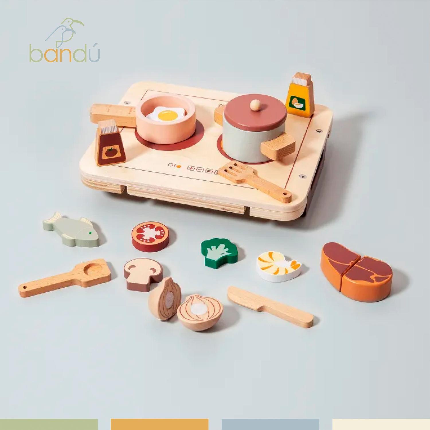 Set Juego Mini Cocina de Juguete Alimentos Madera Bandú-4