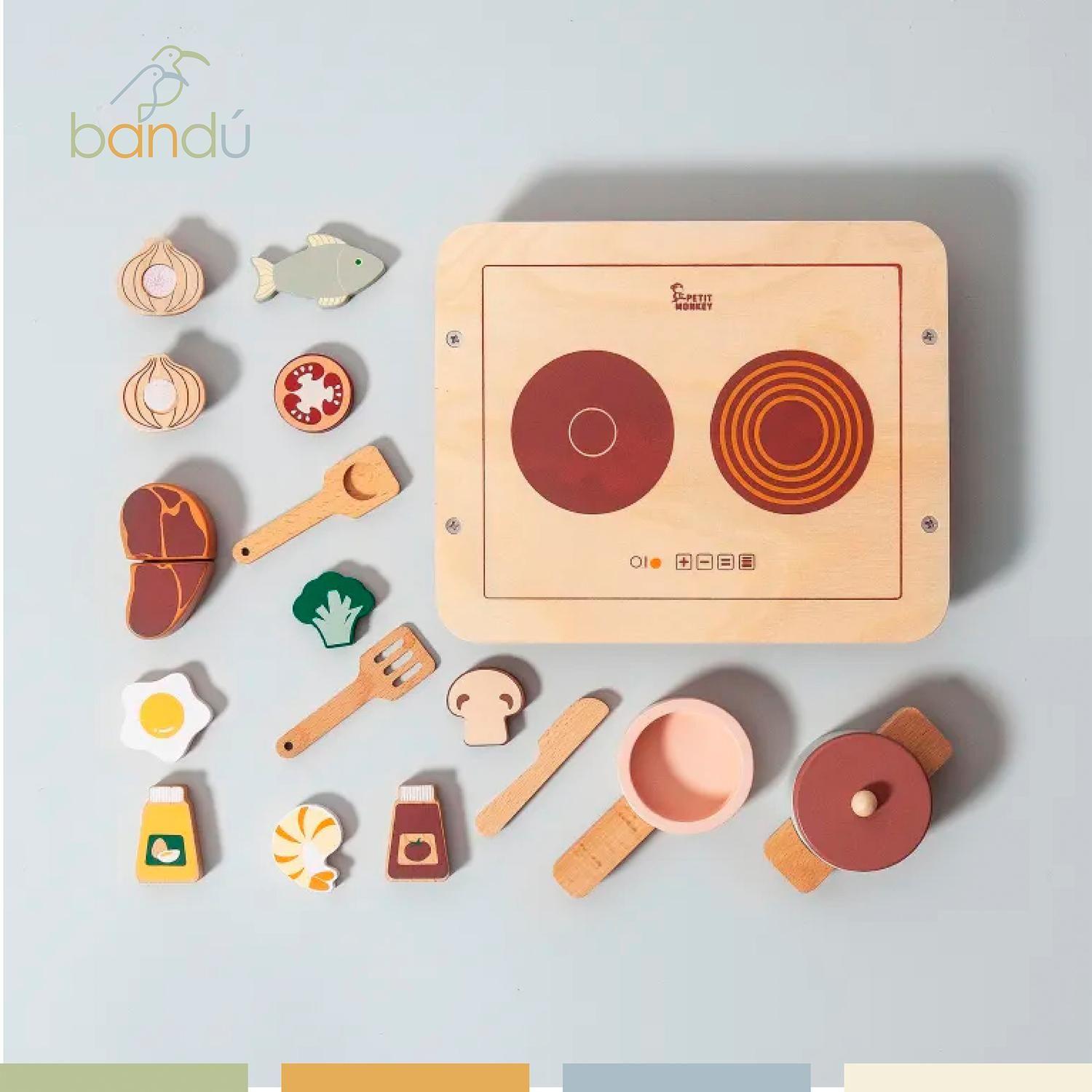 Set Juego Mini Cocina de Juguete Alimentos Madera Bandú-5