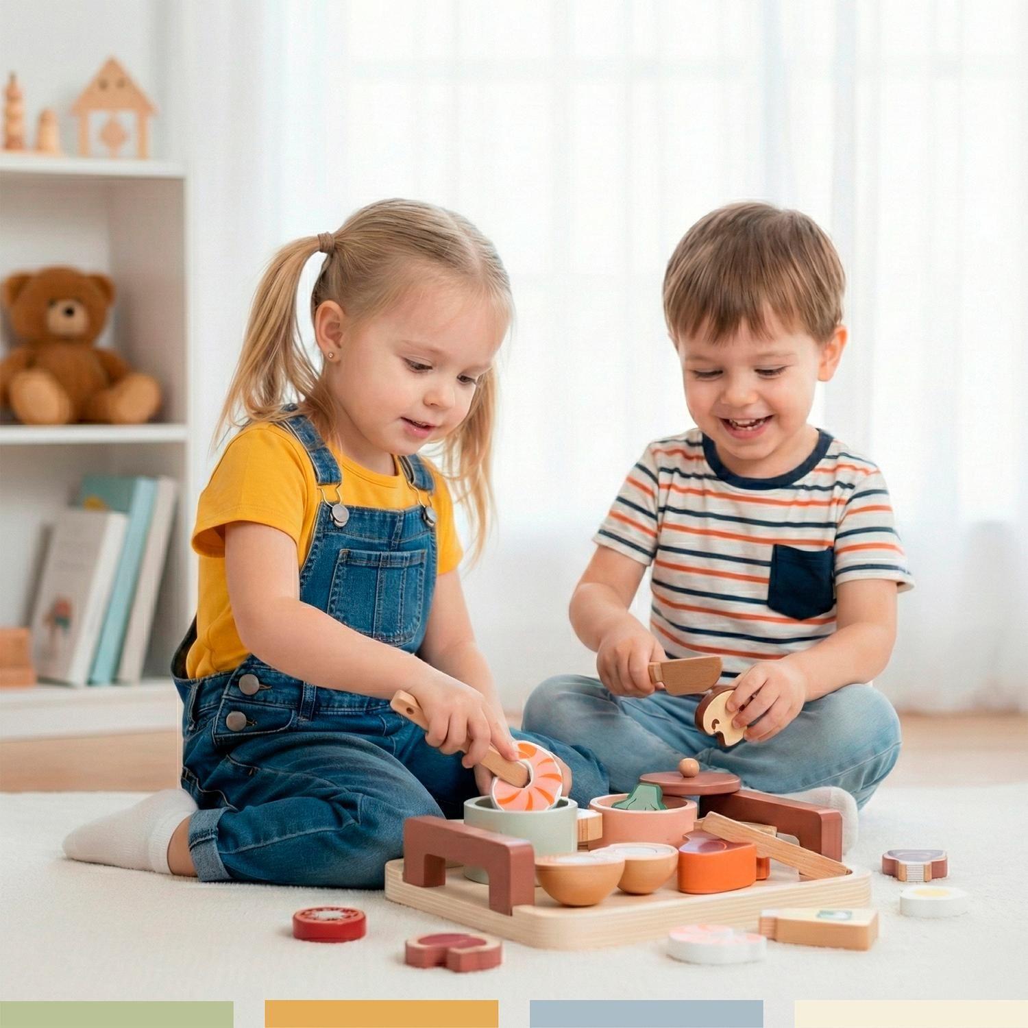 Set Juego Mini Cocina de Juguete Alimentos Madera Bandú-5