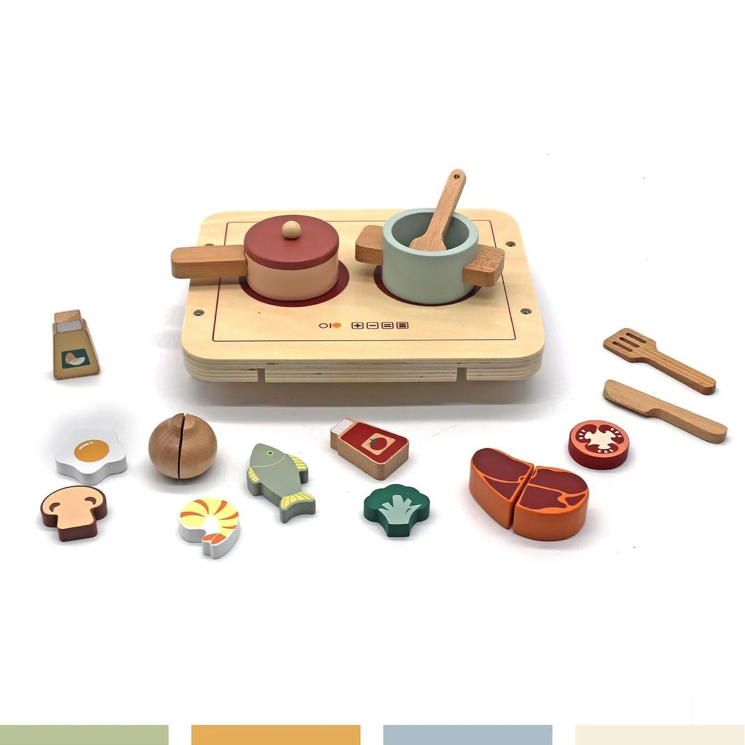 Set Juego Mini Cocina de Juguete Alimentos Madera Bandú-6