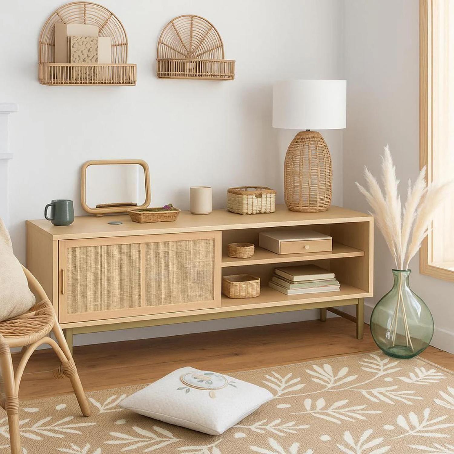 Rack para TV con Puerta de Junco Diseño Natural Atmosphera-3