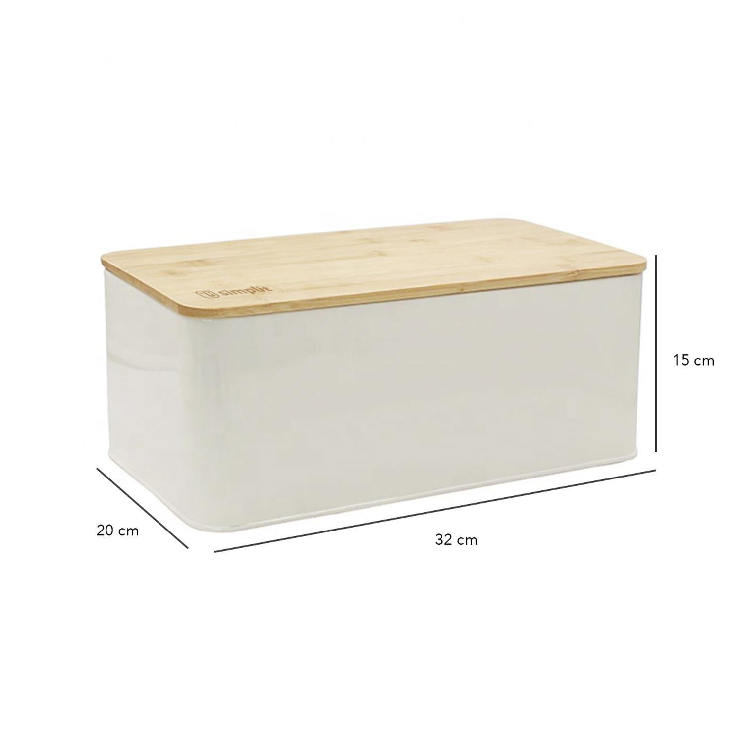 Panera Metálica con Tapa Bamboo Blanca Simplit-2