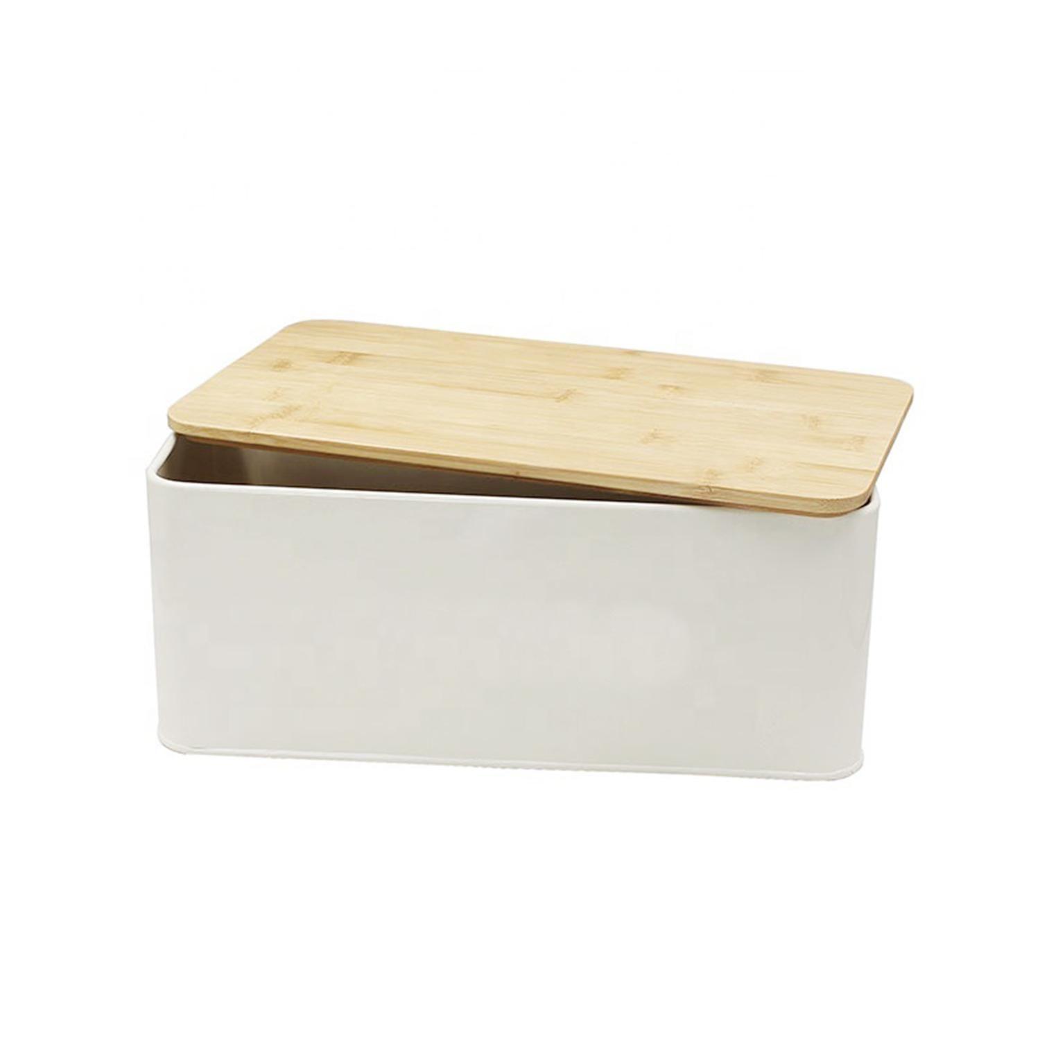 Panera Metálica con Tapa Bamboo Blanca Simplit-3