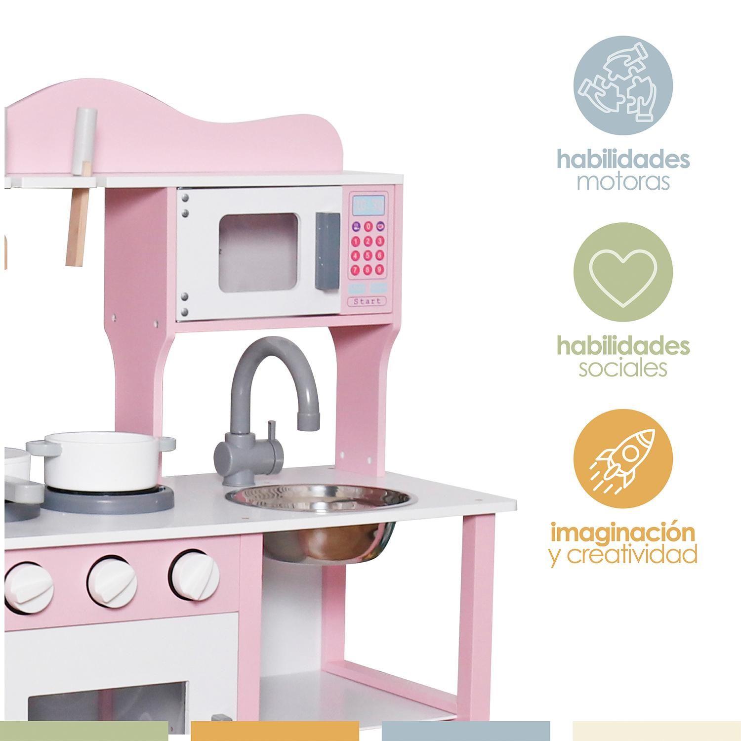 Cocina de Juguete Infantil Niños Madera Rosada con Acc Bandú-2