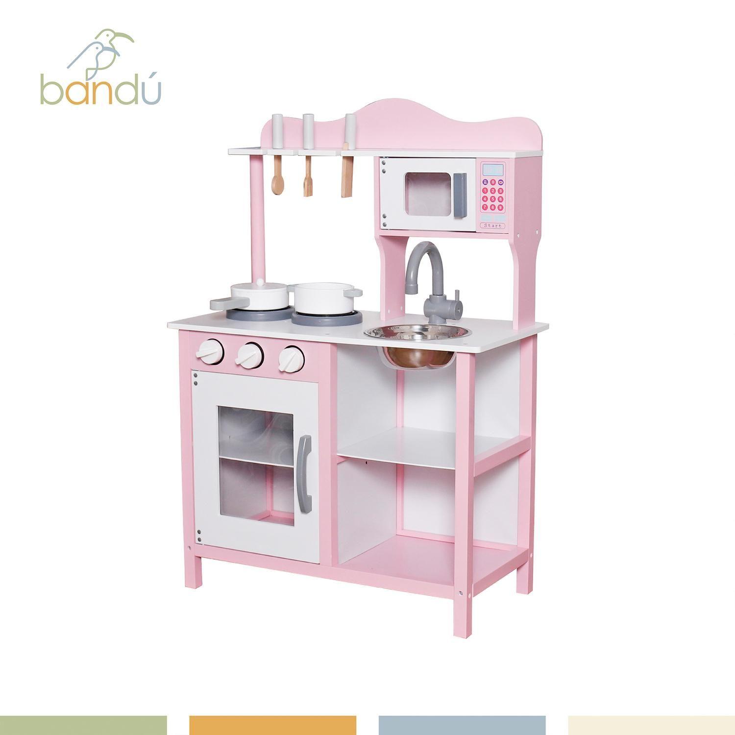 Cocina de Juguete Infantil Niños Madera Rosada con Acc Bandú-5