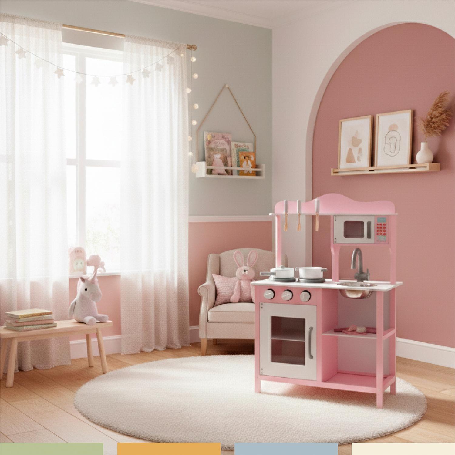 Cocina de Juguete Infantil Niños Madera Rosada con Acc Bandú-3