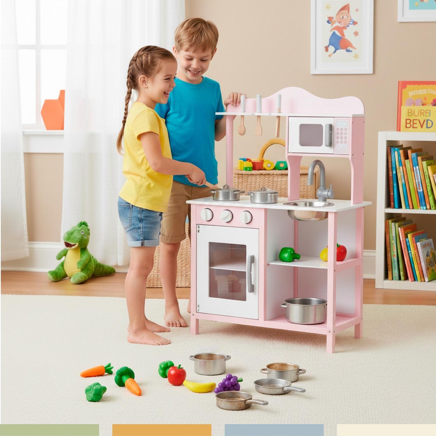 Cocina de Juguete Infantil Niños Madera Rosada con Acc Bandú-7