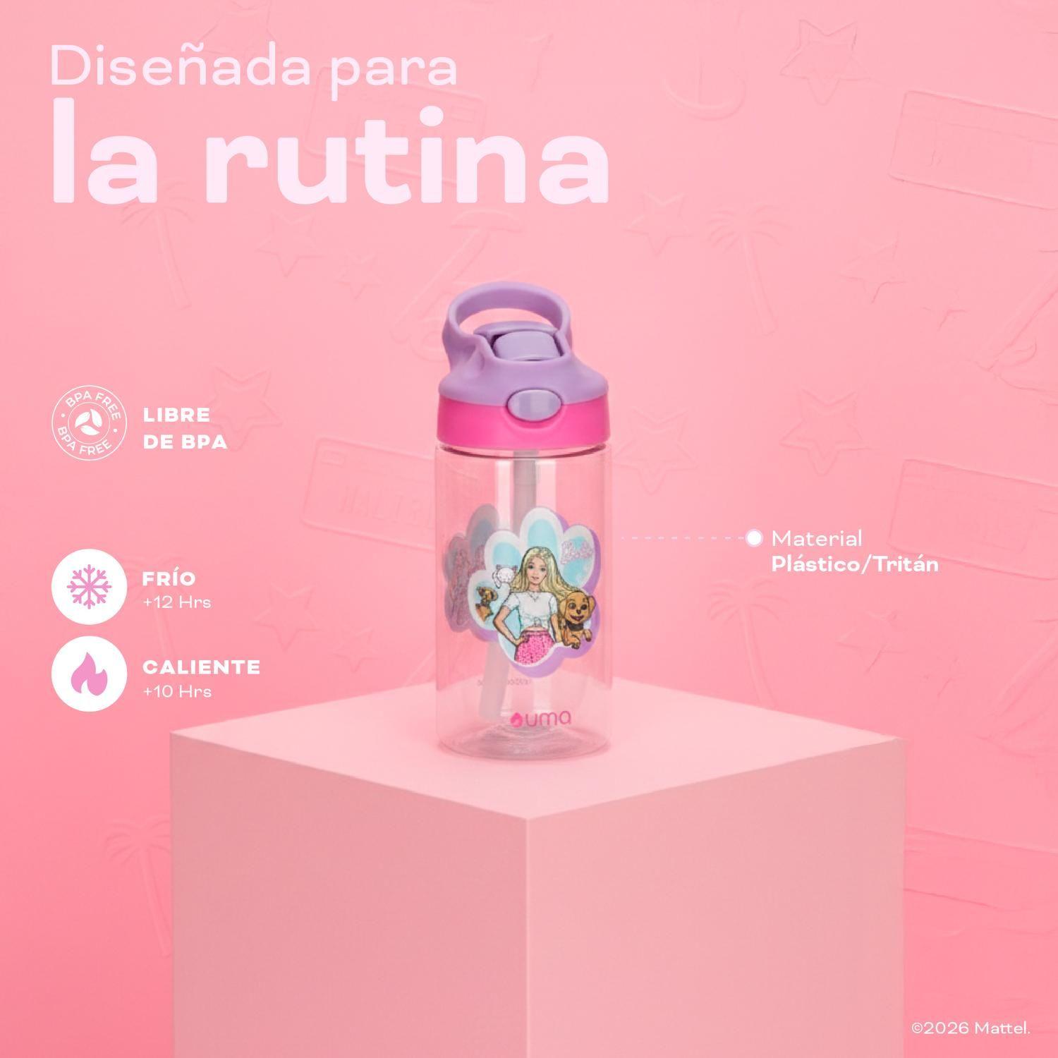 Botella Agua Niños Barbie & Pets 420ml con Bombilla UMA-3