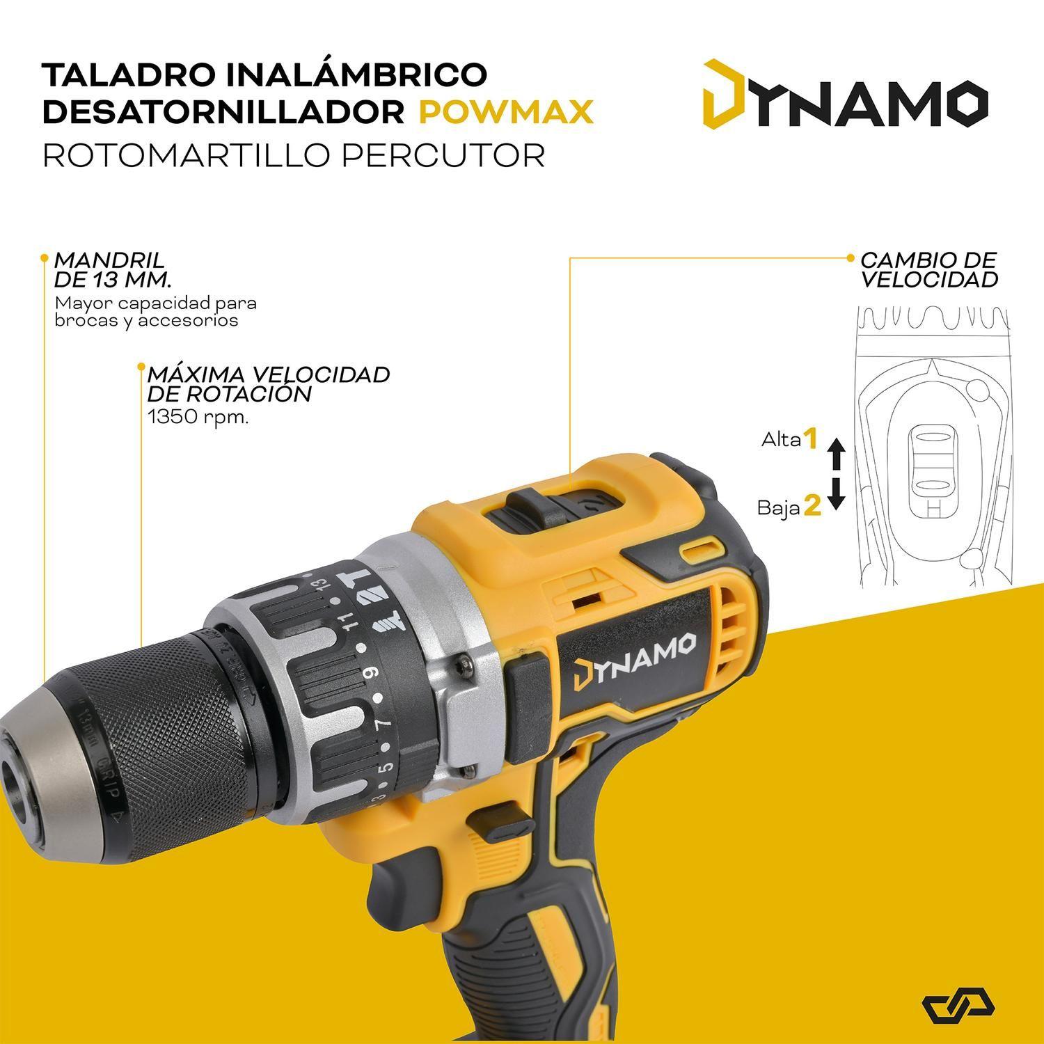 Taladro Inalámbrico Dynamo Rotomartillo Percutor 2 Baterías-6