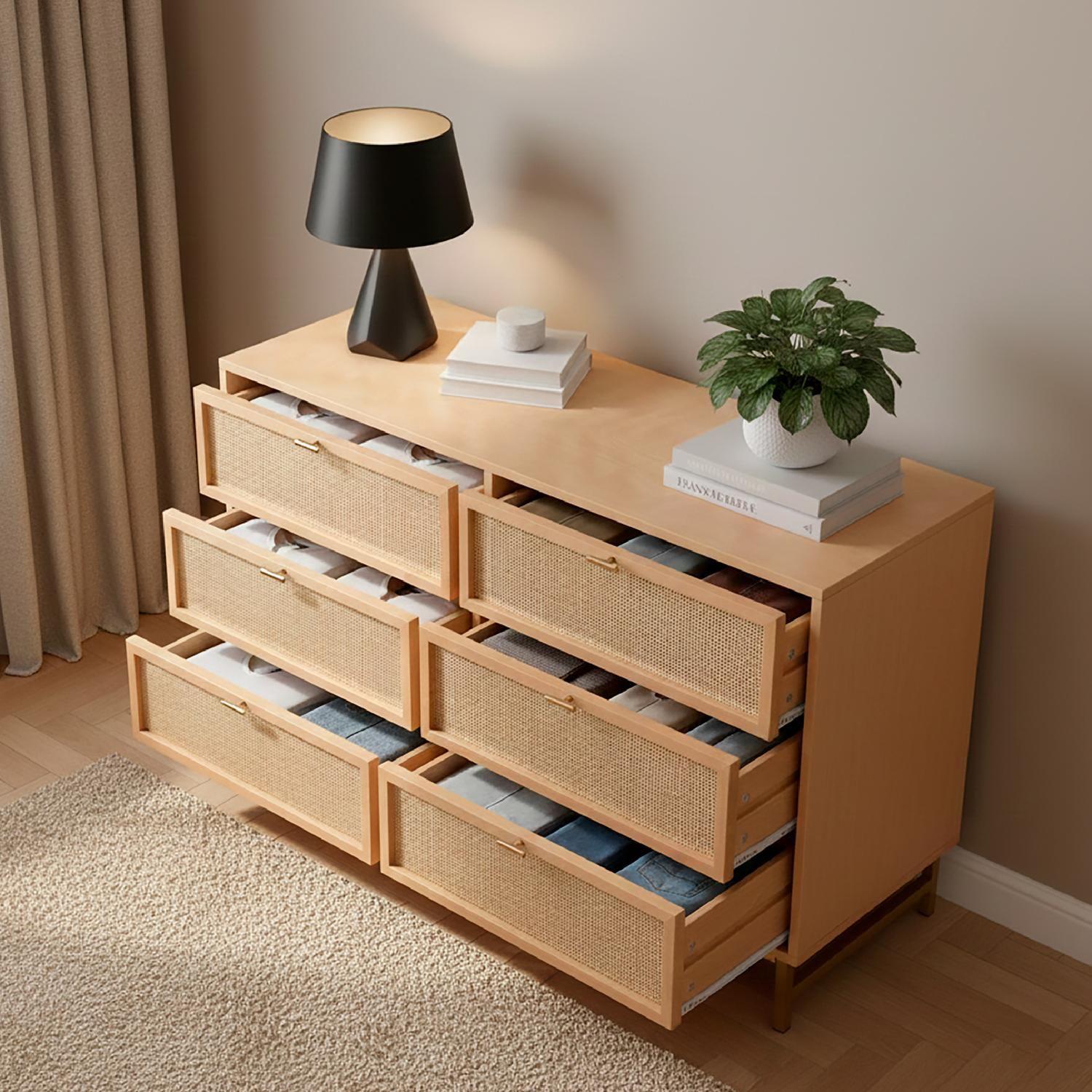 Comoda Doble Ratán 6 Cajones 120x40x74,5 cm Atmosphera-3