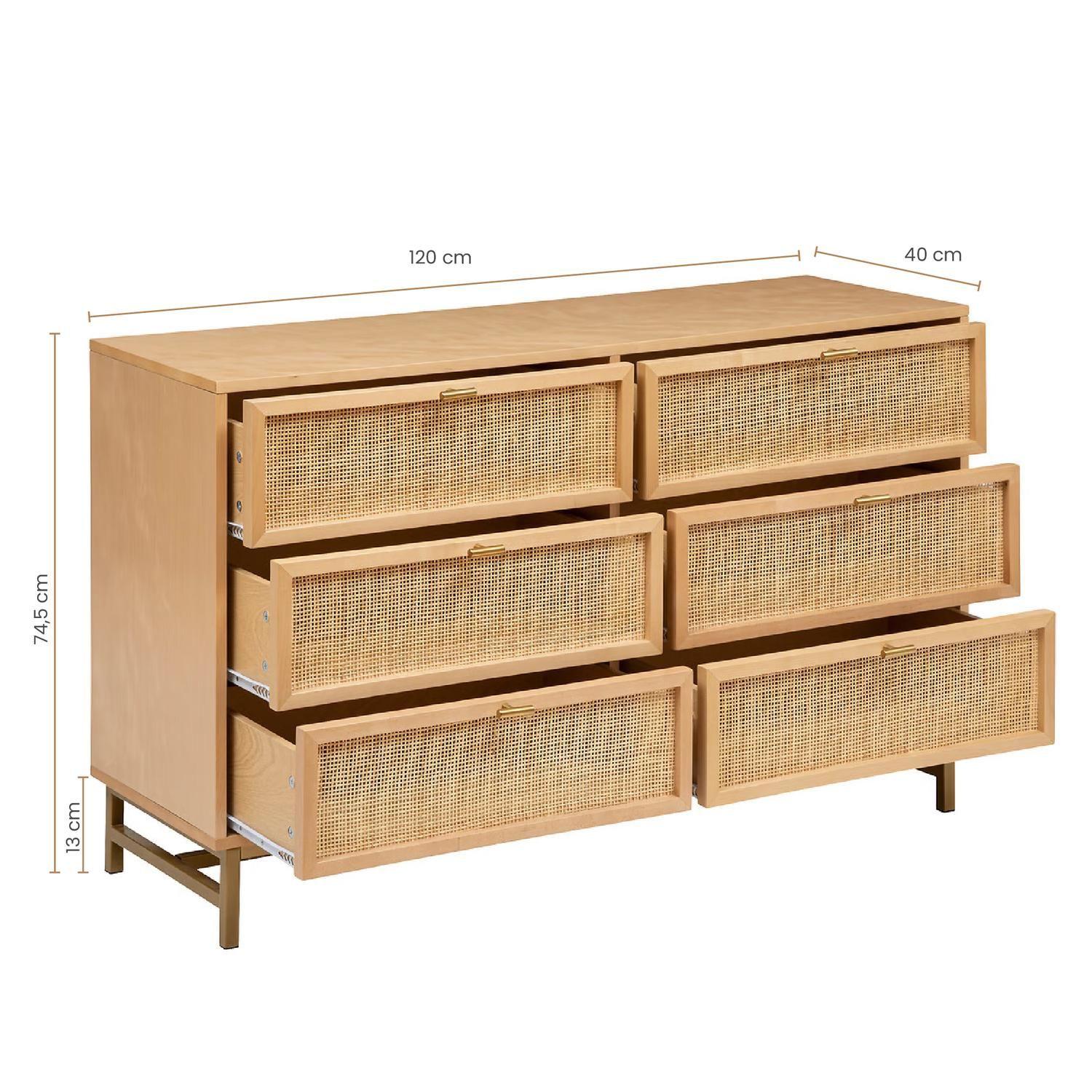 Comoda Doble Ratán 6 Cajones 120x40x74,5 cm Atmosphera-4